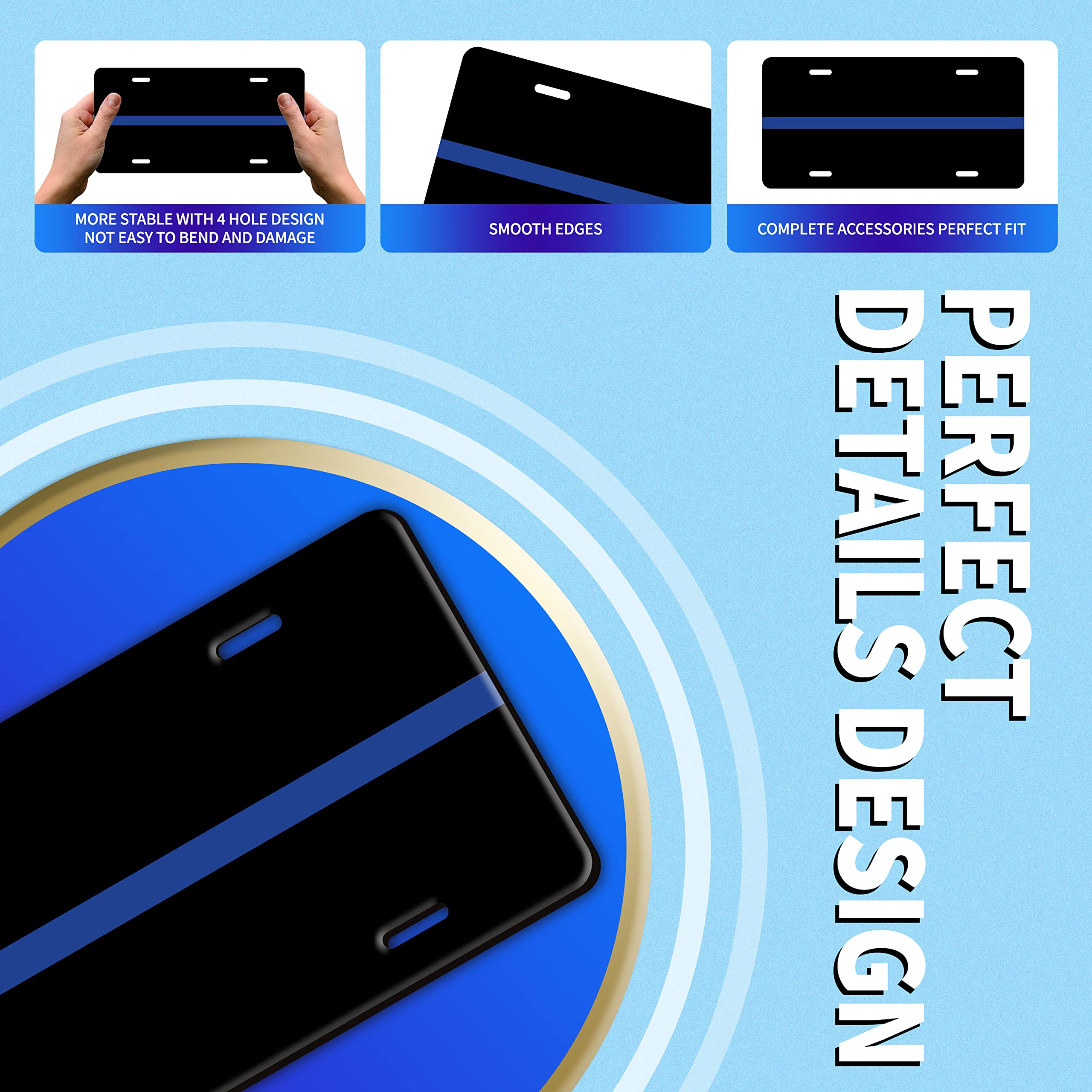 Thin Blue Line Police License Plate Cover - Rust-Proof Stainless Steel Car Front Plate 12.2