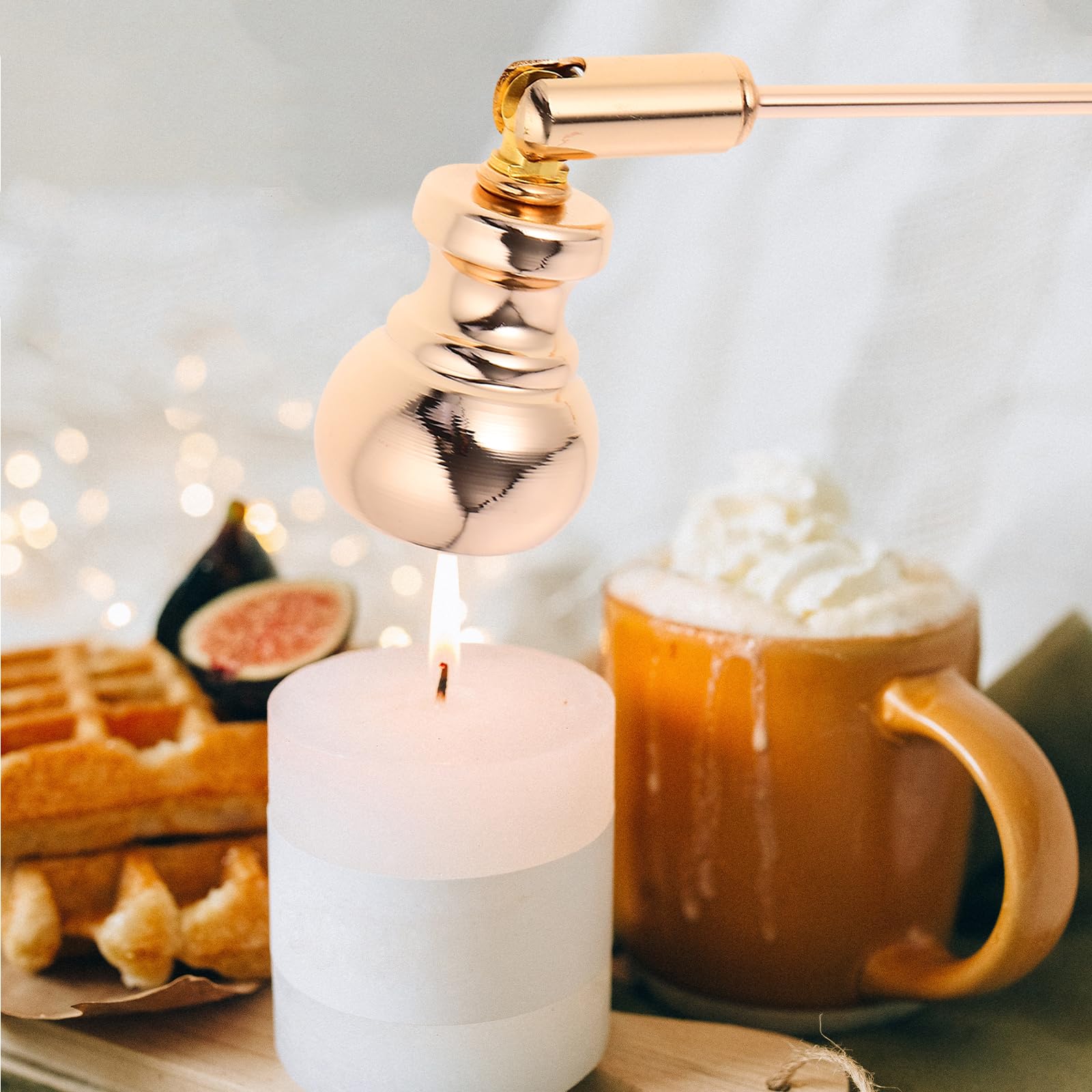 DOITOOL Long Handle Metal Candle Wick Snuffer - Polished Bell Shaped Flame Extinguisher Tool for Safely Putting Out Candles (Golden, 25cm) - Perfect for Home Decor, Romantic Dinners & Spa Relaxation