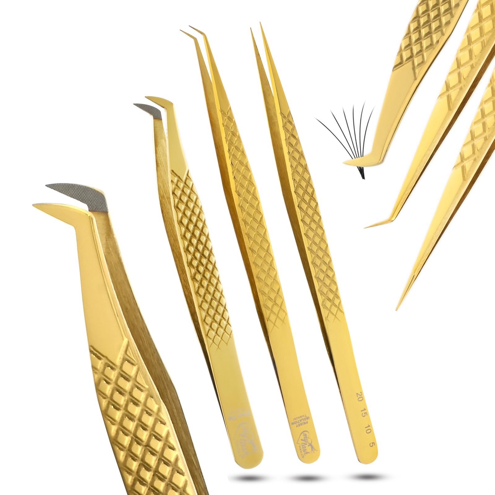 Professional Eyelash Extension Tweezers - 14cm Curved Isolation Tweezers for Classic & Individual Lashes, Japanese Stainless Steel (Gold, 3-Piece Set) | Perfect for Salon Use & DIY Lash Extensions at Home