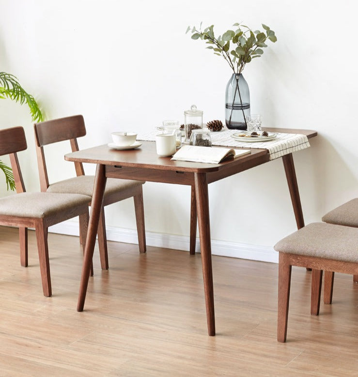 Solid Oak & Black Walnut Extendable Folding Dining Table - Expandable Wooden Table for Small Spaces, Dinner Parties & Family Gatherings