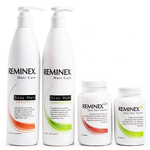 Reminex GH Gray Hair Vitamins & Reminex 60 Hair Growth Supplements with Shampoo & Conditioner Set - Complete Hair Care Solution for Gray Coverage & Hair Regrowth - Perfect for Daily Use & Salon-Quality Results at Home