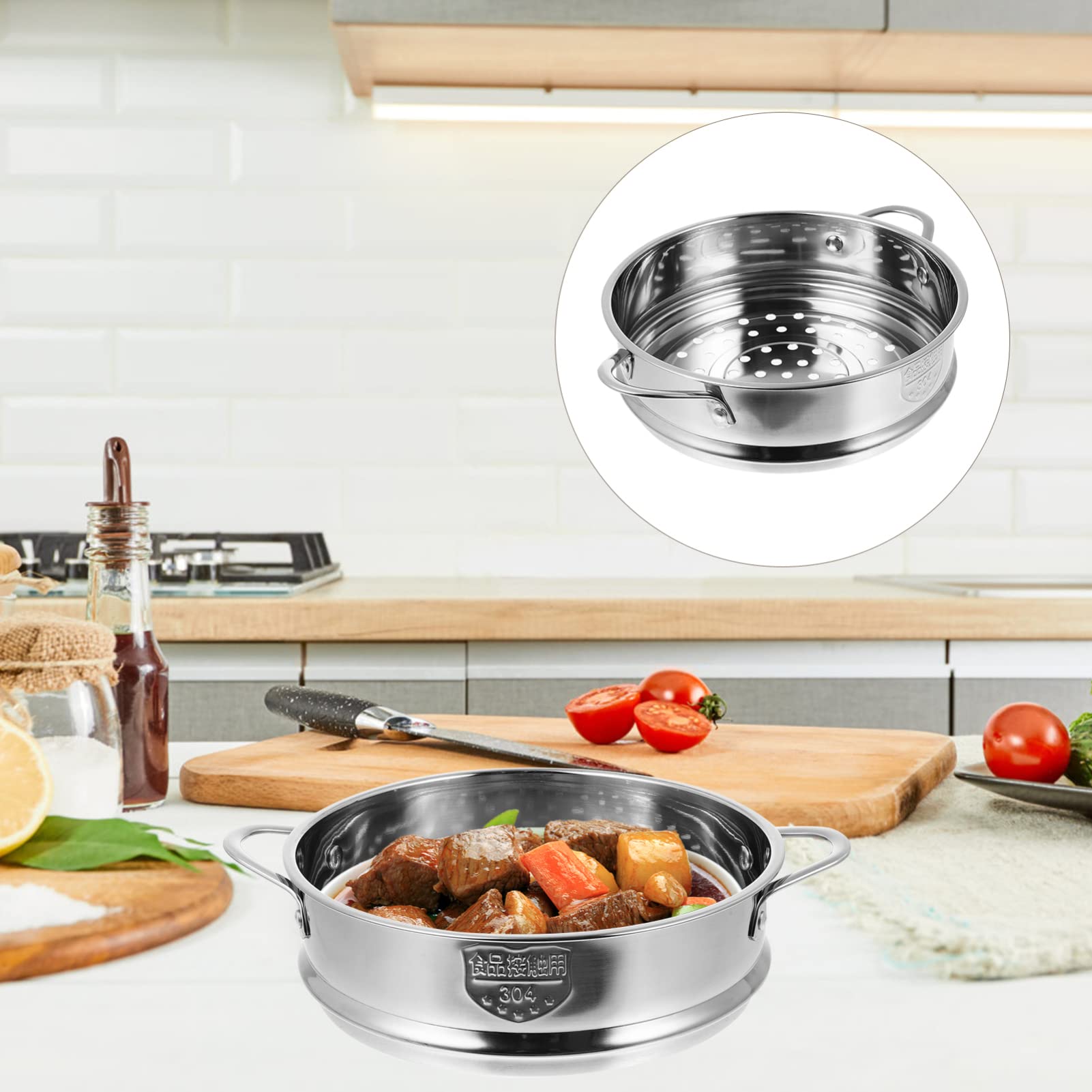 Stainless Steel Steamer Basket with Double Handle - 18cm Veggie & Fish Steamer Pan for Home & Restaurant - Durable Kitchen Cookware for Steaming Buns, Vegetables, Seafood - Perfect for Healthy Cooking & Meal Prep