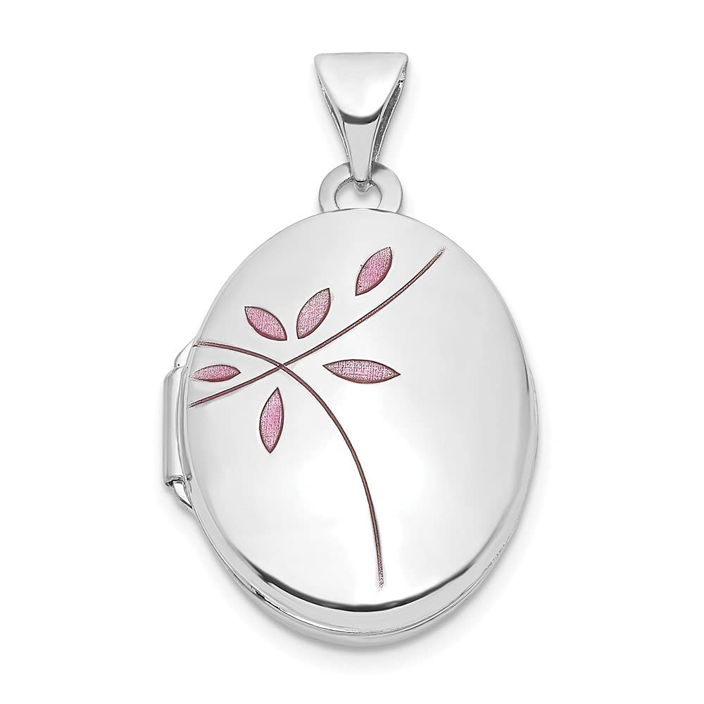 14K White Gold Enamel Leaves 19mm Oval Photo Locket Pendant Necklace - Personalized Jewelry Gift for Women, Mom, Wife - Perfect for Anniversaries, Birthdays & Valentine's Day