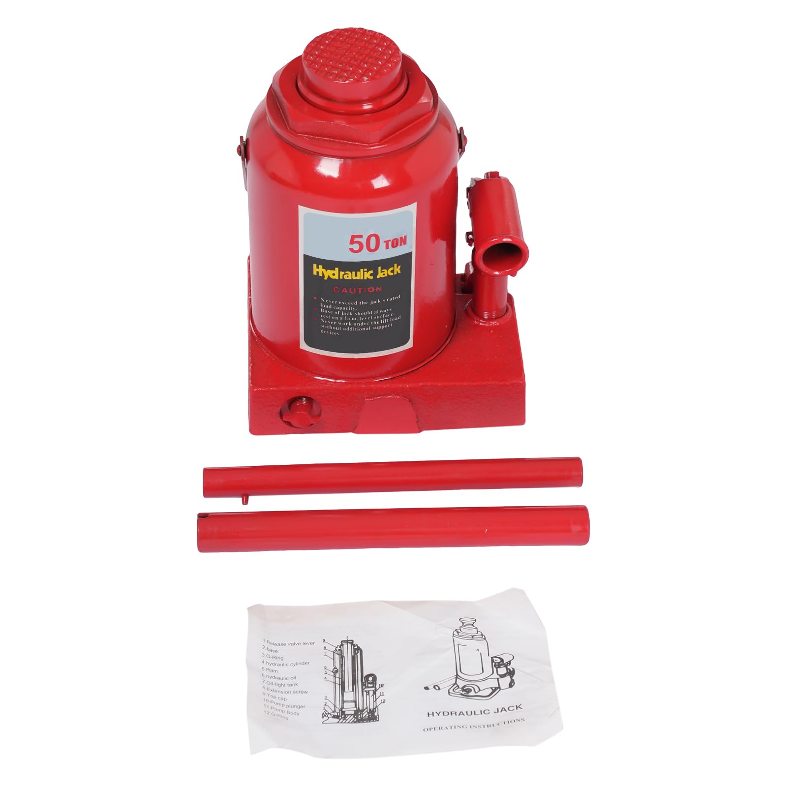 50 Ton Hydraulic Bottle Jack - Heavy Duty Welded Design for Auto Repair, House Lifting & Industrial Use (110,231 lbs Capacity, Red) - Perfect for Vehicle Maintenance, Construction & Emergency Scenarios