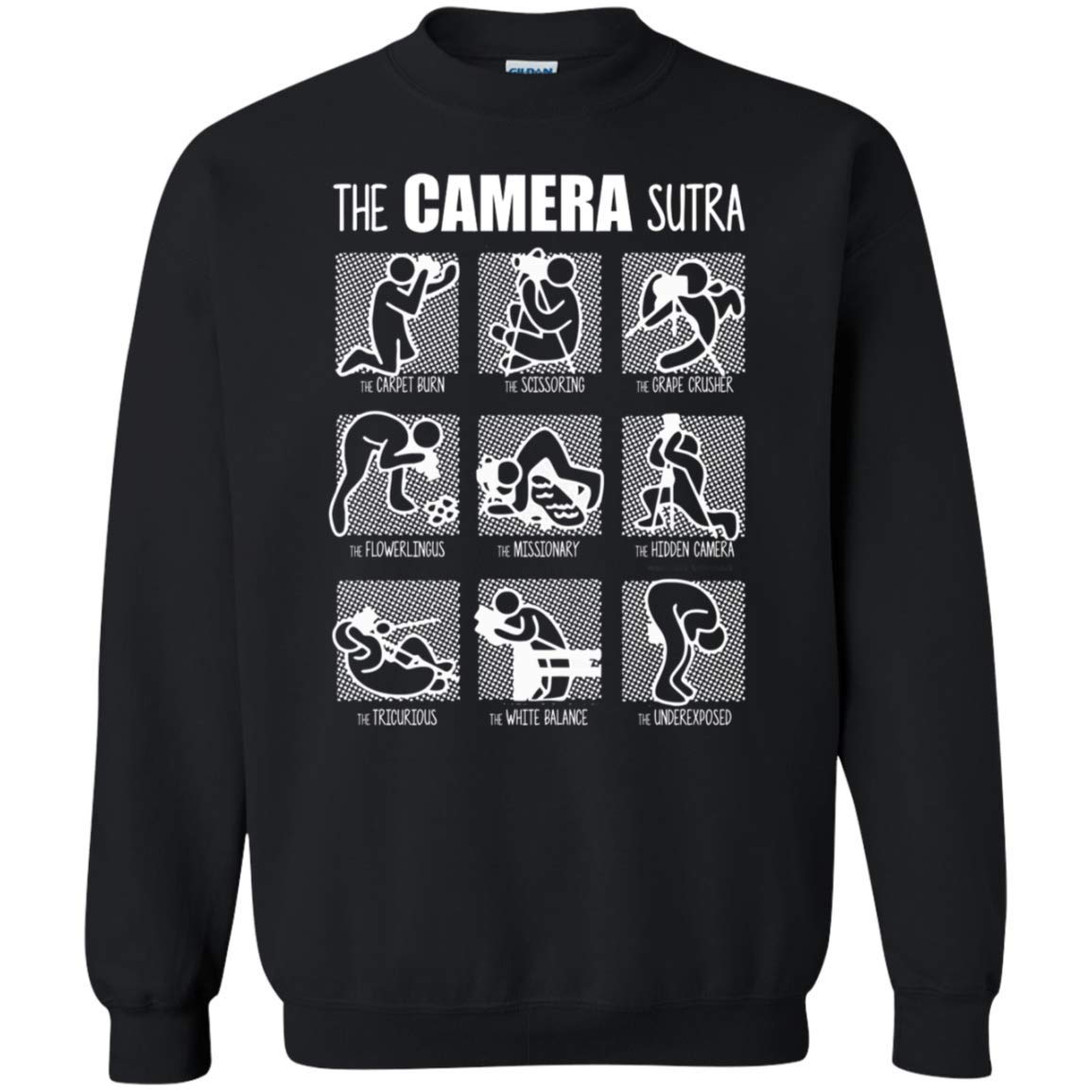 Funny Photographer & Camera Crew Neck Pullover Sweatshirt - The Camera Sutra Design - Perfect for Photography Enthusiasts & Camera Crew Gifts