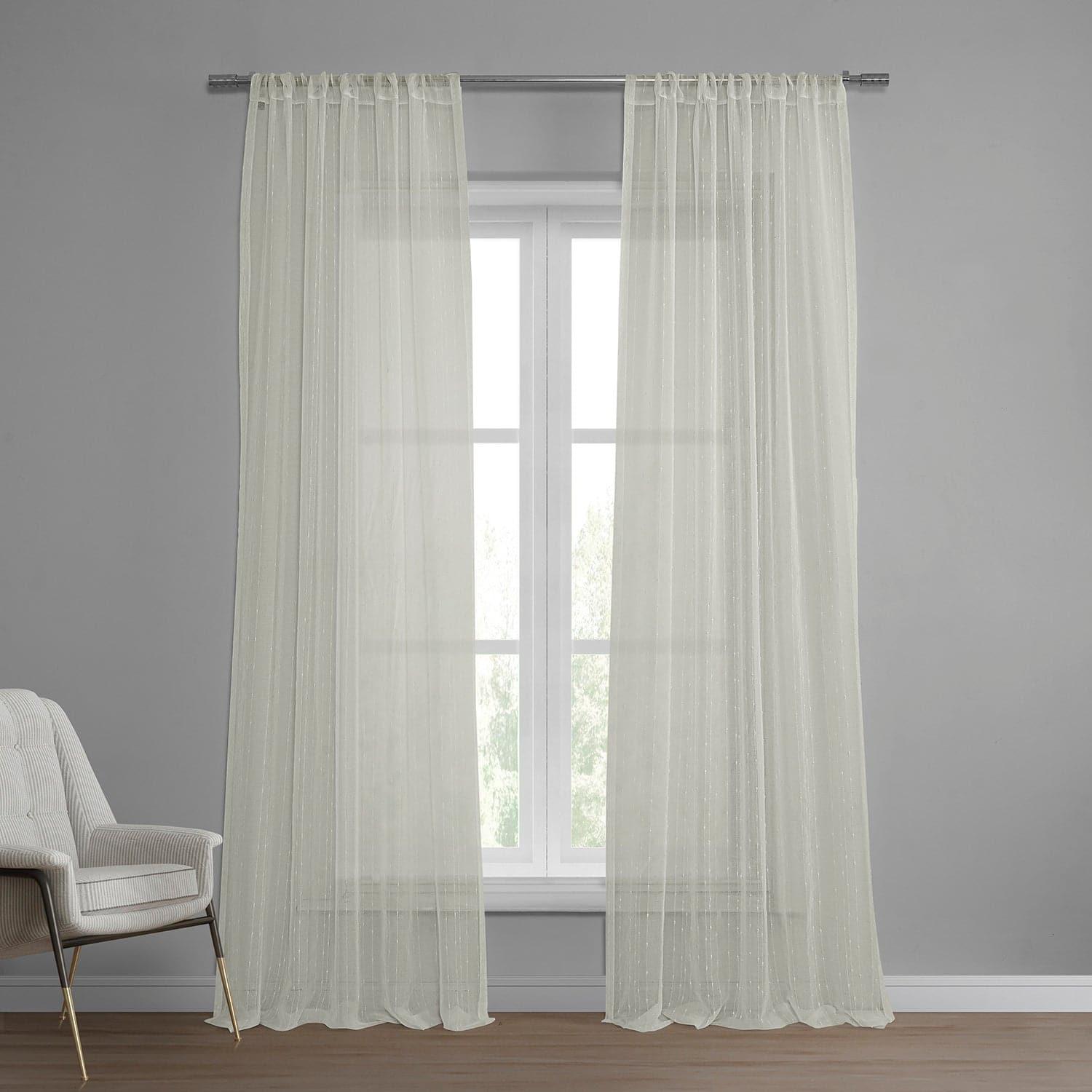 Montpellier Striped Patterned Faux Linen Sheer Curtains - Light Filtering Window Drapes for Living Room, Bedroom & Office Decor