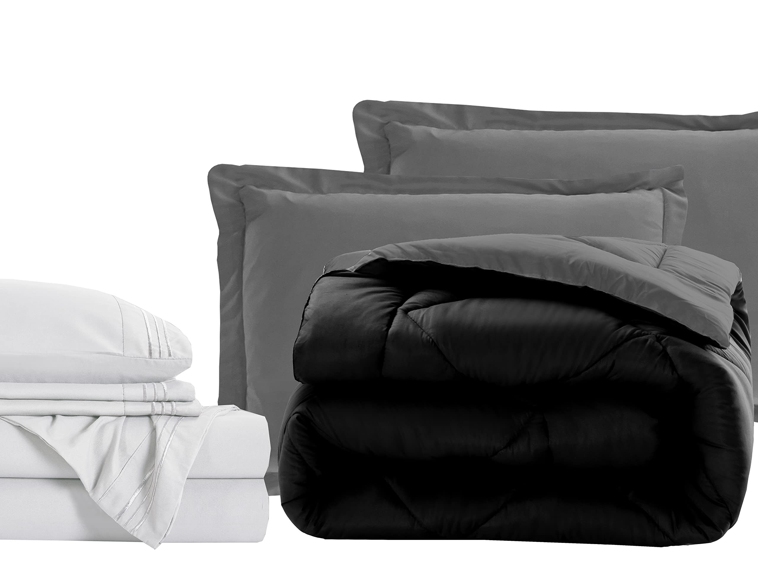 Luxury 7-Piece Twin Size Bed in a Bag Set - 1500 Thread Count Comforter & Sheet Set, Wrinkle & Stain Resistant, Super Soft & Cozy, Black/Gray - Perfect for Guest Rooms, Dorms & Cozy Bedrooms