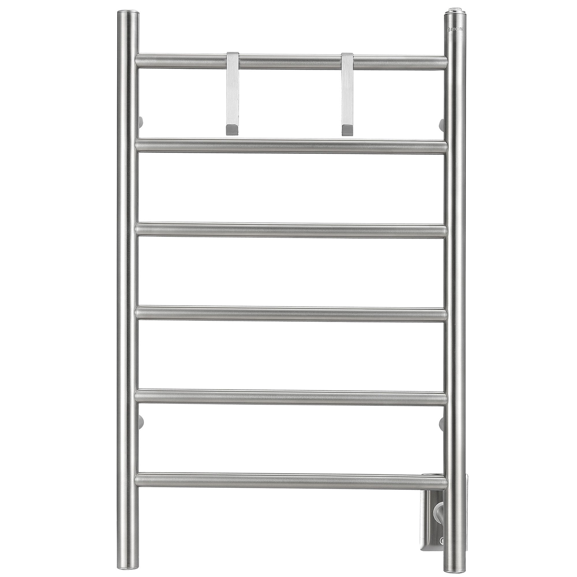 Ancona Comfort Dual 6 Bar Hardwired & Plug-in Electric Towel Warmer - Brushed Stainless Steel with 2 Adjustable Hooks - Perfect for Bathroom, Spa & Luxury Home Use
