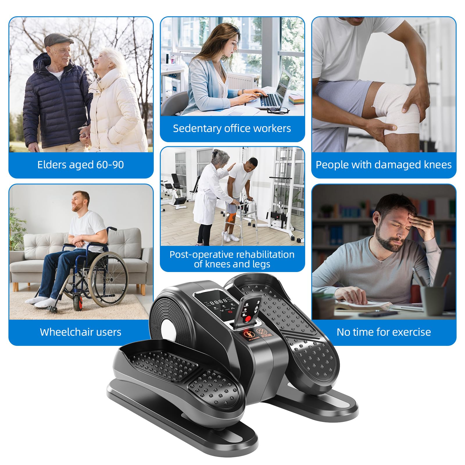 Under Desk Elliptical Machine - Quiet Portable Leg Exerciser for Home & Office Use with LCD Monitor, Remote Control & Massage Pedals - Ideal for Seniors, Sedentary Workers & Physical Therapy