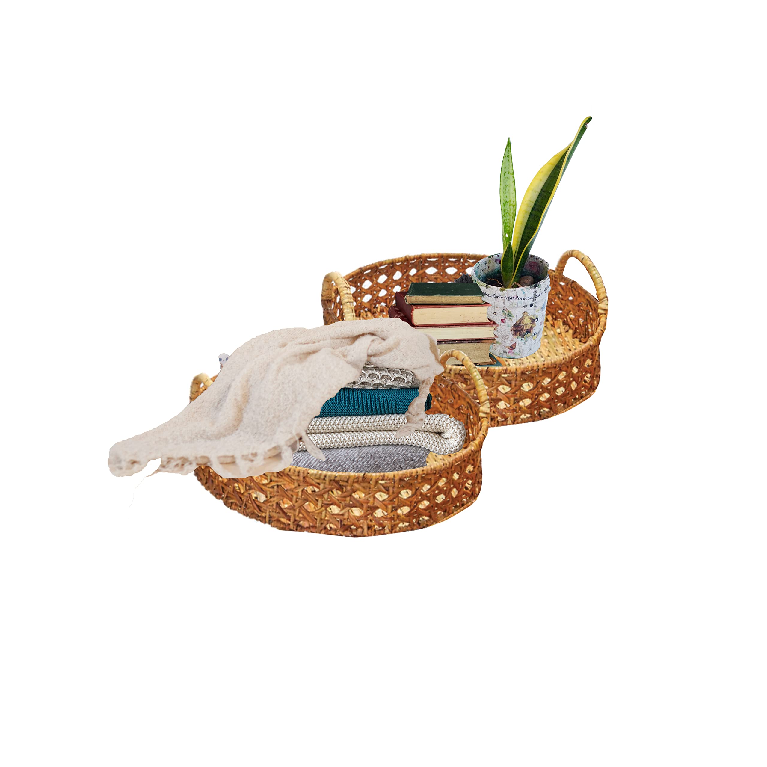 Set of 2 Premium 20-Inch Woven Handled Trays - First of Its Kind - Perfect for Serving, Home Decor & Party Entertaining