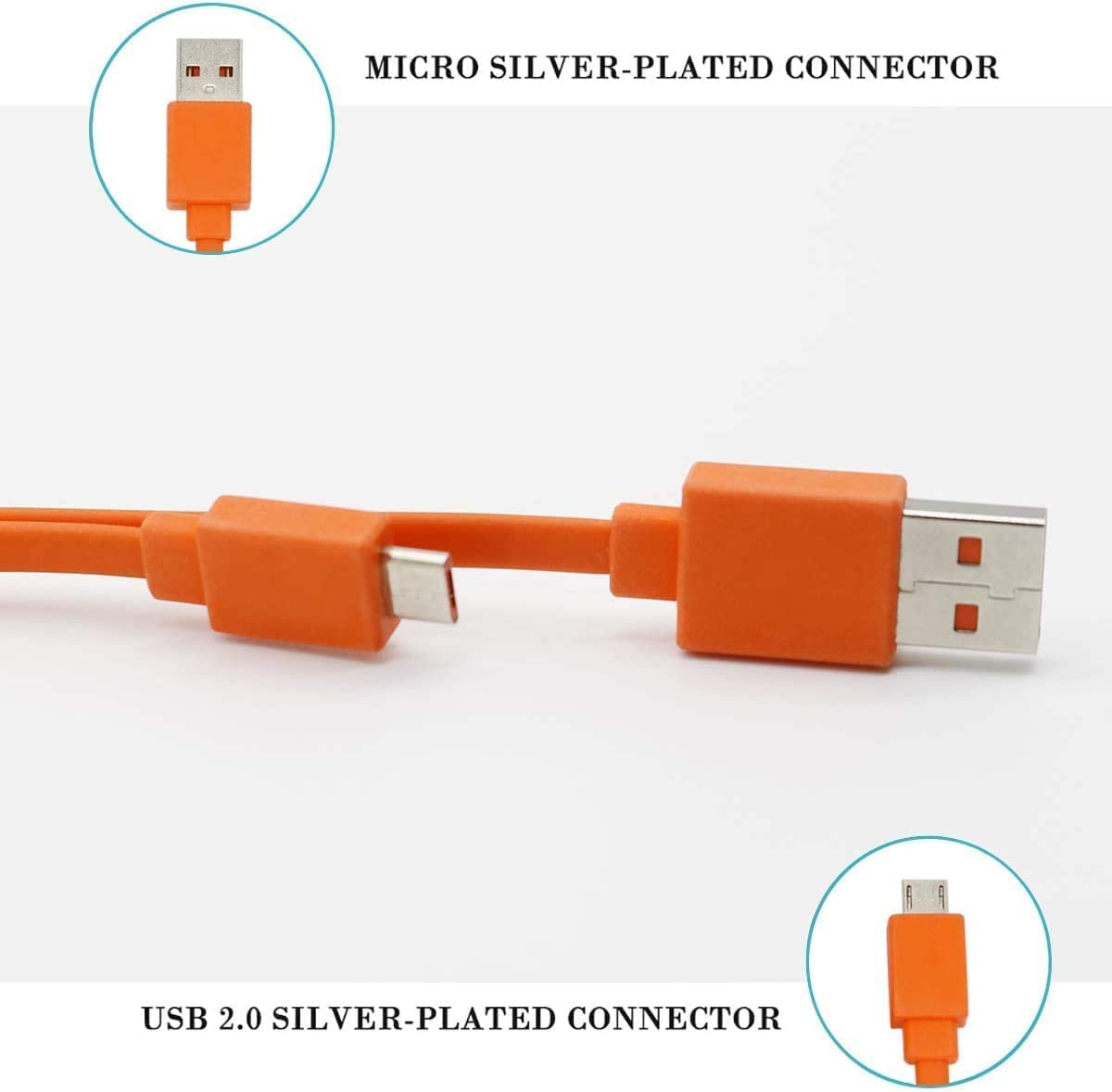 JBL Charge 3/2, Flip 4, Pulse 2/3 Wireless Speaker Fast Charging Cable - 0.65FT USB Power Cord (Orange) for Home, Travel & Outdoor Adventures