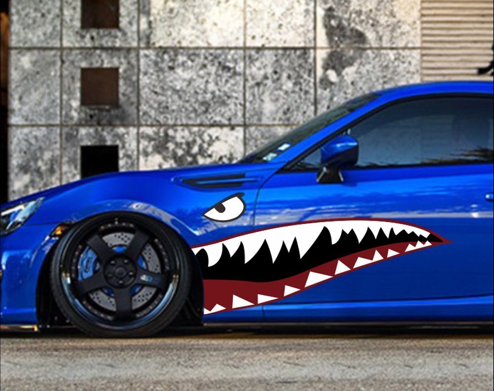 60-Piece Full Size Shark Mouth with Eye Die-Cut Vinyl Decals for Cars & Trucks - High-Quality Automotive Stickers for Vehicle Customization & Themed Events