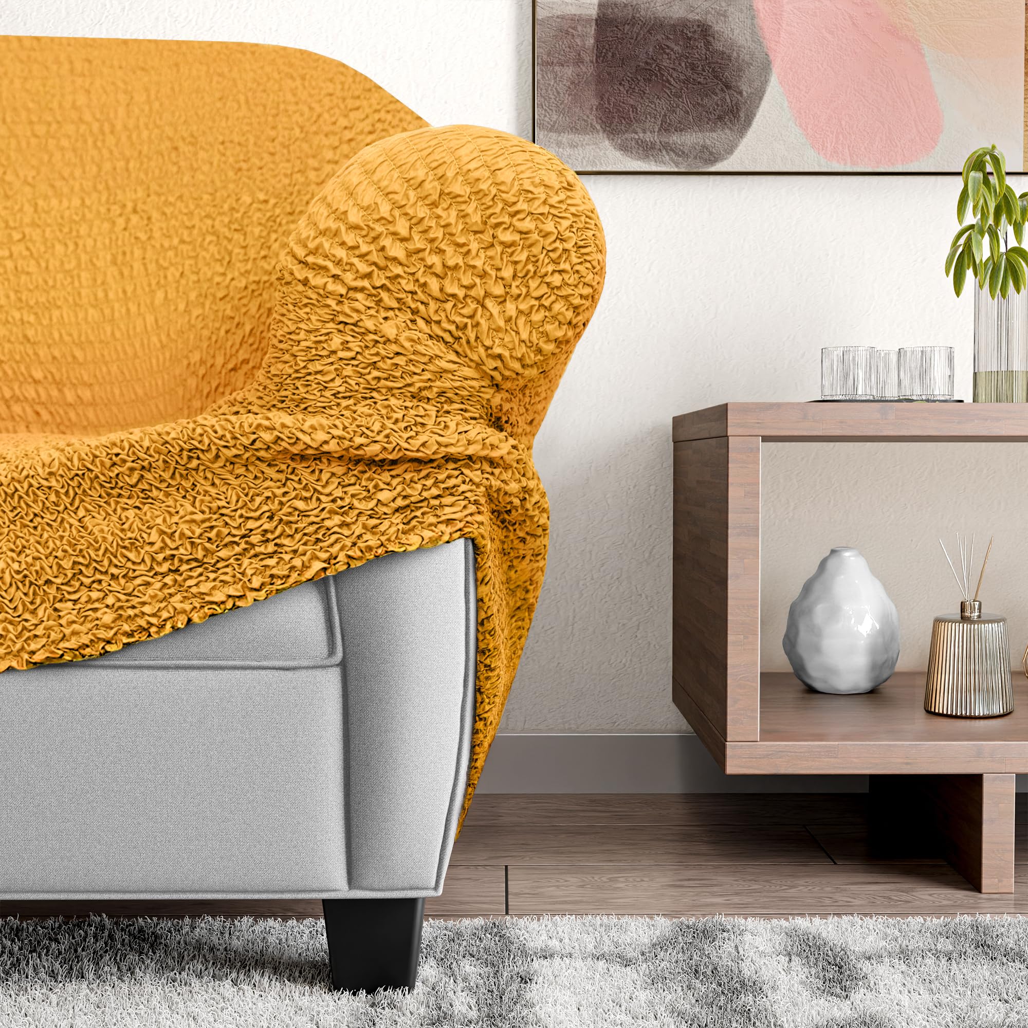 PAULATO BY GA.I.CO. Recliner Sofa Cover - Stretchable 1-Piece Slipcover for Reclining Couches - Soft Polyester Fabric Furniture Protector - Microfiber Collection in Mango Color - Perfect for Living Room, Home Theater & Office Use