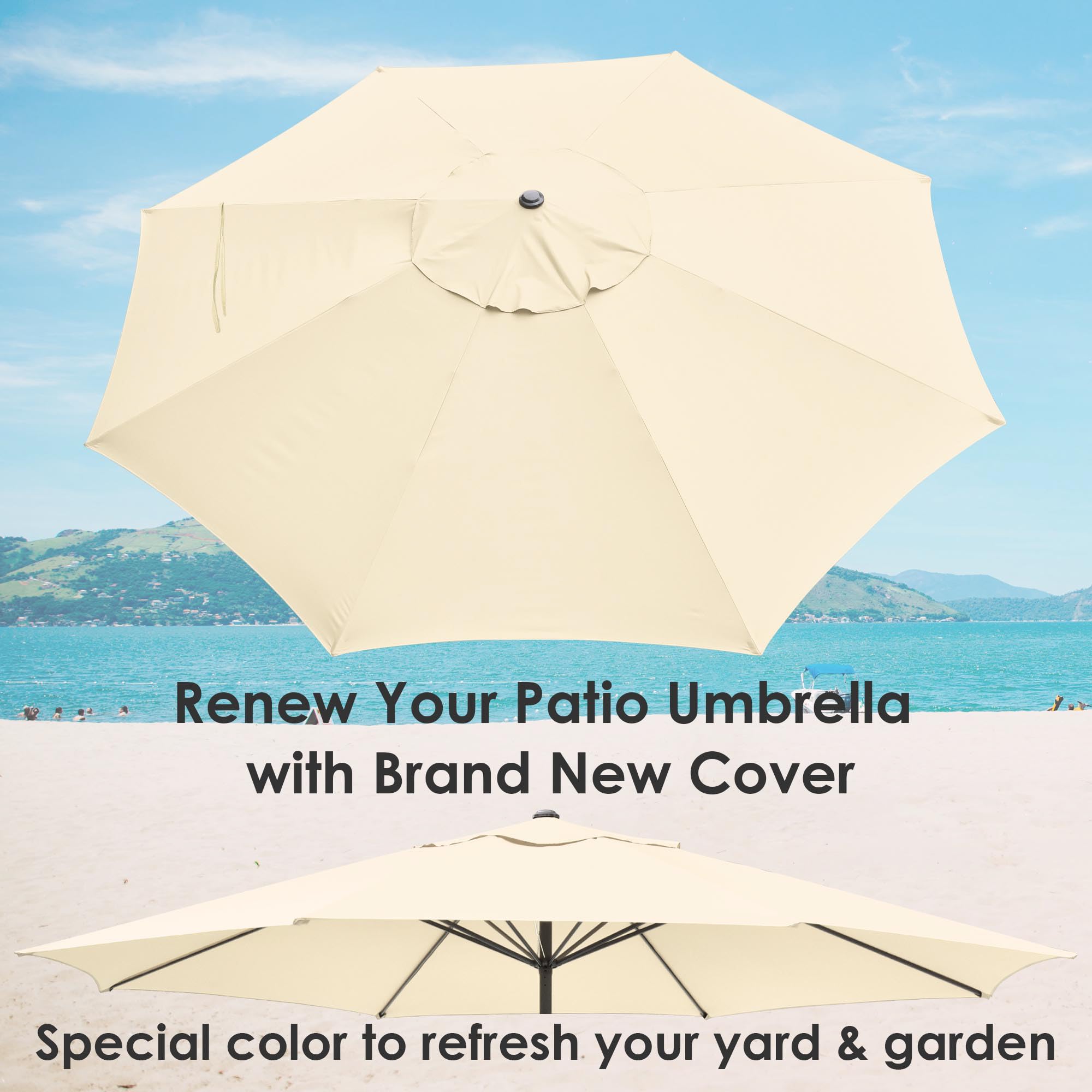 13Ft 8 Rib Patio Umbrella Replacement Cover - Durable Outdoor Canopy for Market, Beach, Deck & Garden - UV Resistant & Waterproof Top for Shade Protection