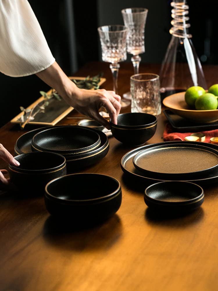 Colias Wing Black Series Gold Lines Porcelain Side Dish Bowls - Set of 4 (Gold & Black) - Perfect for Soy Sauce, Seasonings, Sushi Dipping, and Asian Dining Tableware