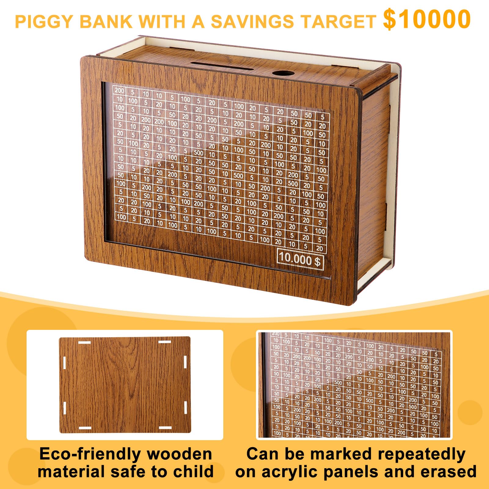 Wooden Cash Vault Savings Box with Digital Counter - Retro Money Saving Bank for Kids & Adults (10,000 Challenge, Light Brown) | Perfect for Piggy Bank Savings, Coin Collection & Financial Education at Home