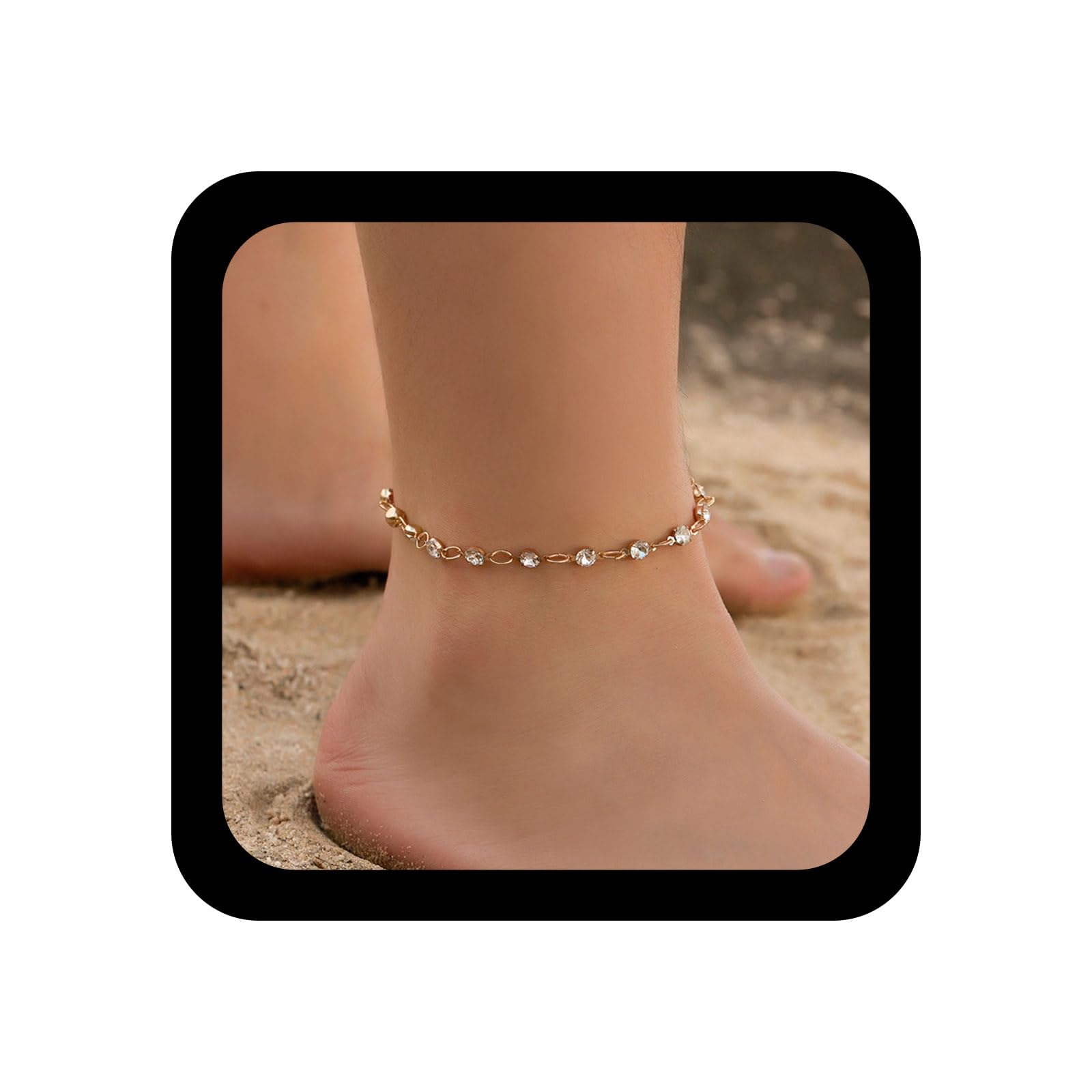 Boho Crystal Anklet Bracelet for Women - 18K Gold Plated CZ Rhinestone Satellite Chain Ankle Jewelry - Minimalist Beach Foot Chain Gift for Her | Perfect for Summer Vacations, Weddings, and Boho Fashion Accessories