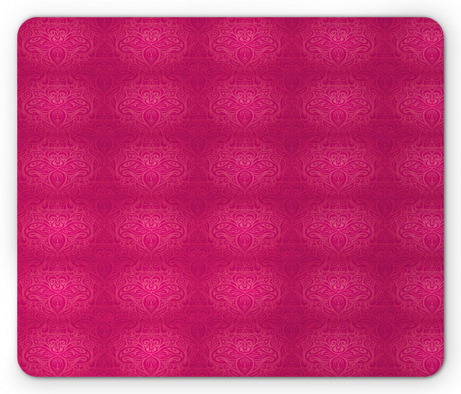 Ambesonne Victorian Mouse Pad - Vibrant Monochrome Antique Floral Swirling Pattern, Non-Slip Rubber Base, Standard Size Rectangle Mousepad in Magenta Hot Pink - Perfect for Office, Gaming & Home Computer Setup