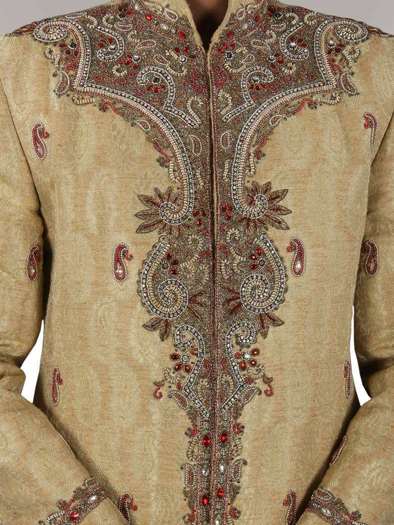 Ehan Cream Front Opening Designer Sherwani for Men - Traditional Indian Wedding Attire & Festive Occasion Outfit