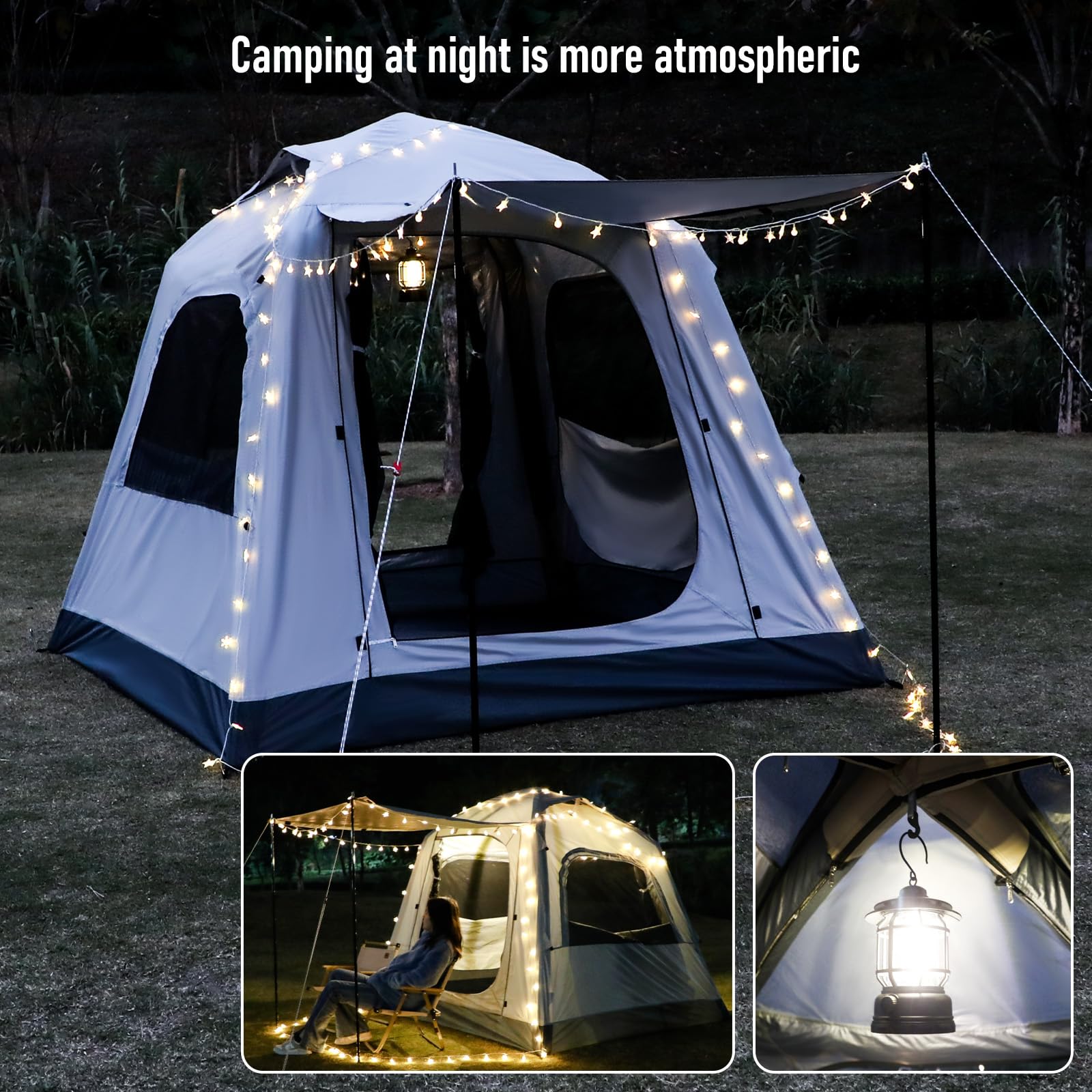 Easy Setup Inflatable Camping Tent for 3-4 People - Waterproof Glamping Air Tent for Adults - Perfect for Outdoor Adventures, Backyard Camping & Music Festivals