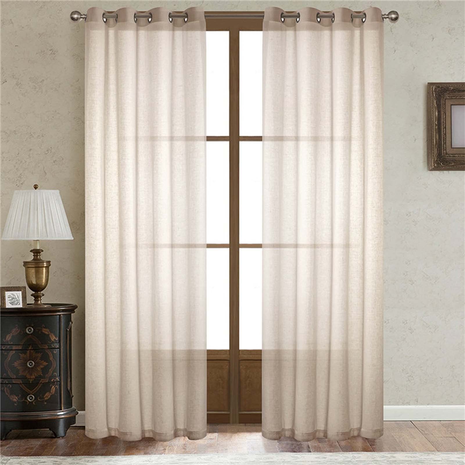 2-Panel Sheer Curtains with Grommet 79x98 Inches - Linen Textured Semi Voile Window Drapes for Bedroom & Living Room - Blackout Thermal Insulated Curtain Panels for Home Decor & Sun Protection