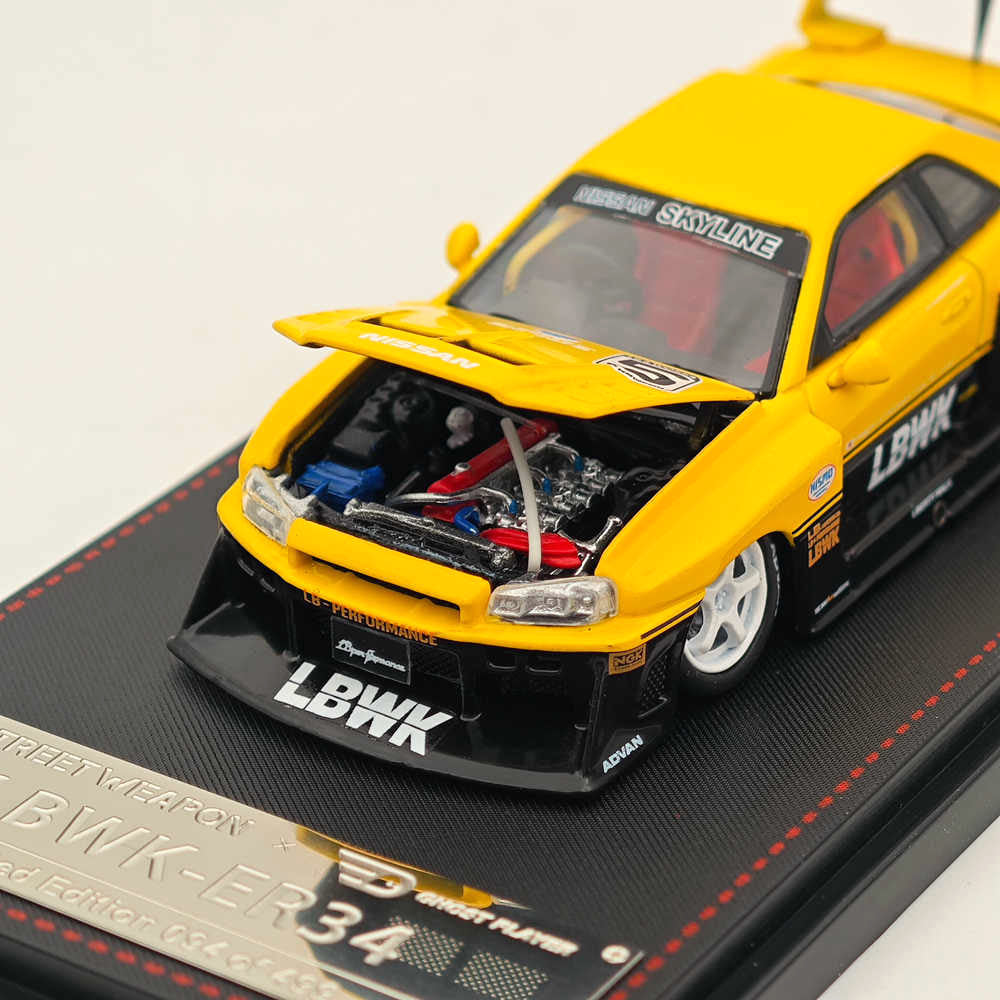 1/64 Scale Street Weapon Nissan GT-R ER34 #5 LBWK Yellow Diecast Model Car - Collectible Toy Car for Adults & Kids - Perfect for Display, Gifts, and Racing Enthusiasts