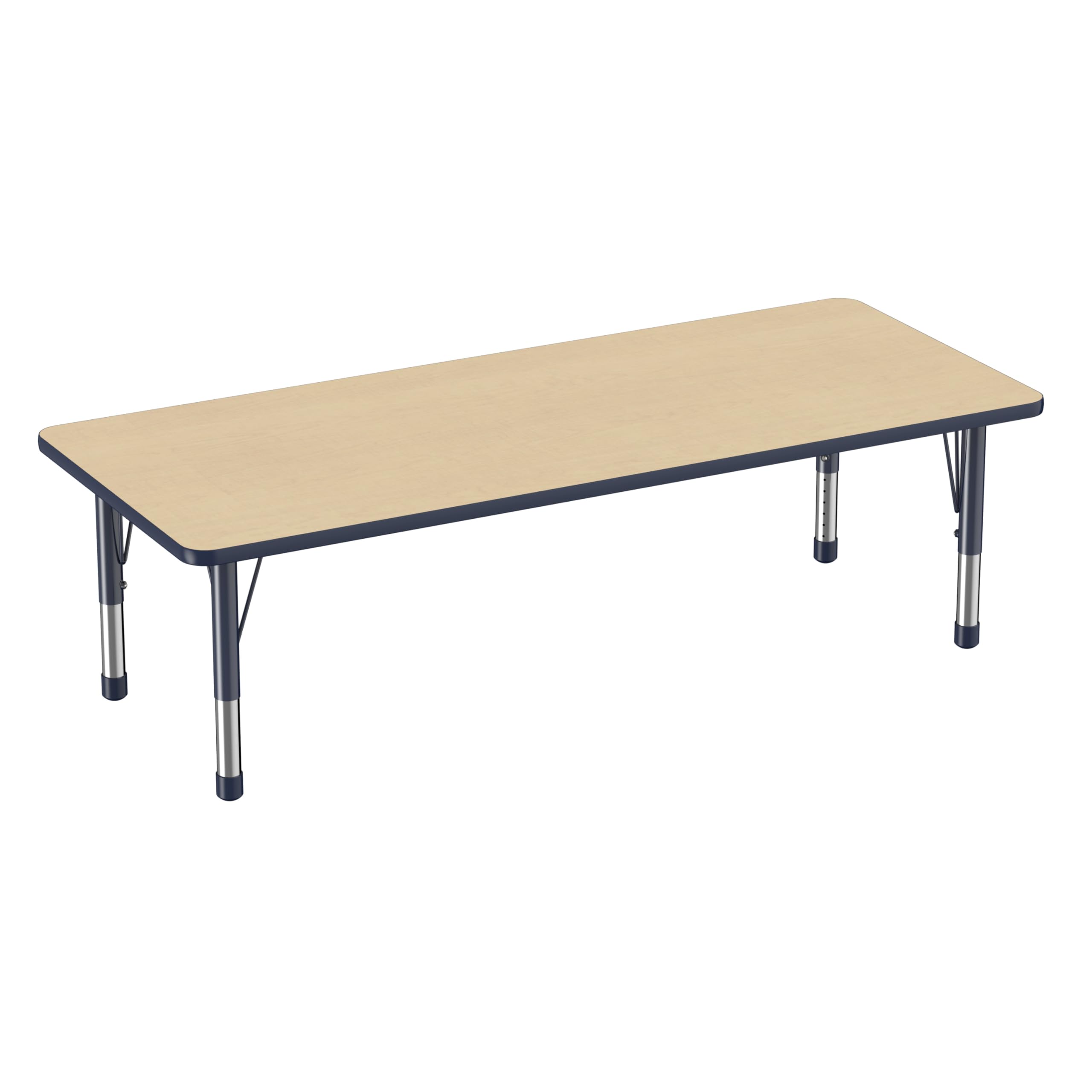 Adjustable Height Kids Activity Table 30x72 Inch - Rectangle School & Classroom Table for Toddlers with Chunky Legs, Maple Top & Navy Edge - Perfect for Preschool, Daycare & Home Learning