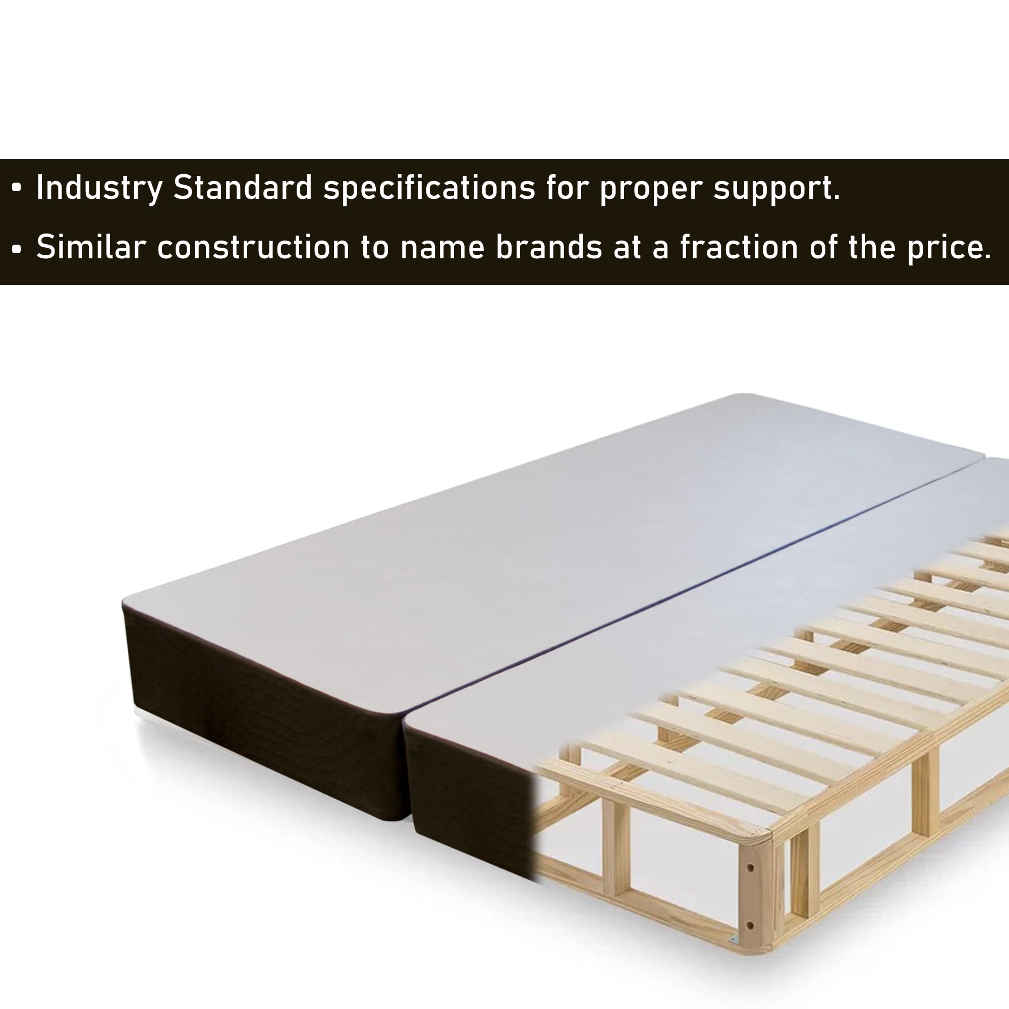 4-Inch Low Profile Wood Box Spring Foundation for King Mattress - Traditional Black Bed Base - Perfect for Platform Beds & Bedroom Sets