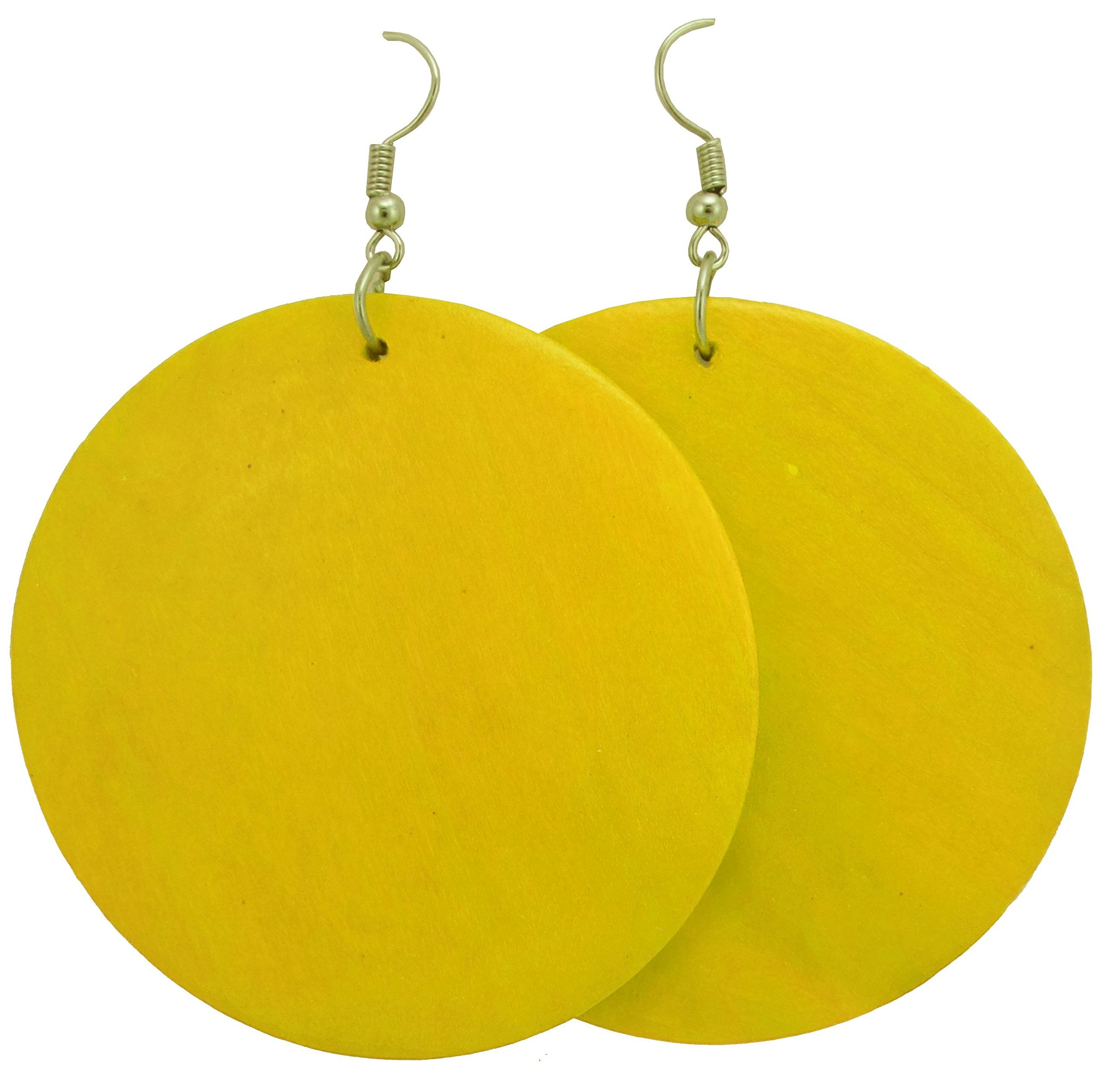 Handmade Wooden Earrings - Boho Geometric Circle Wood Earrings for Women - Lightweight Yellow Ethnic Jewelry - Perfect for Festivals, Parties & Everyday Wear