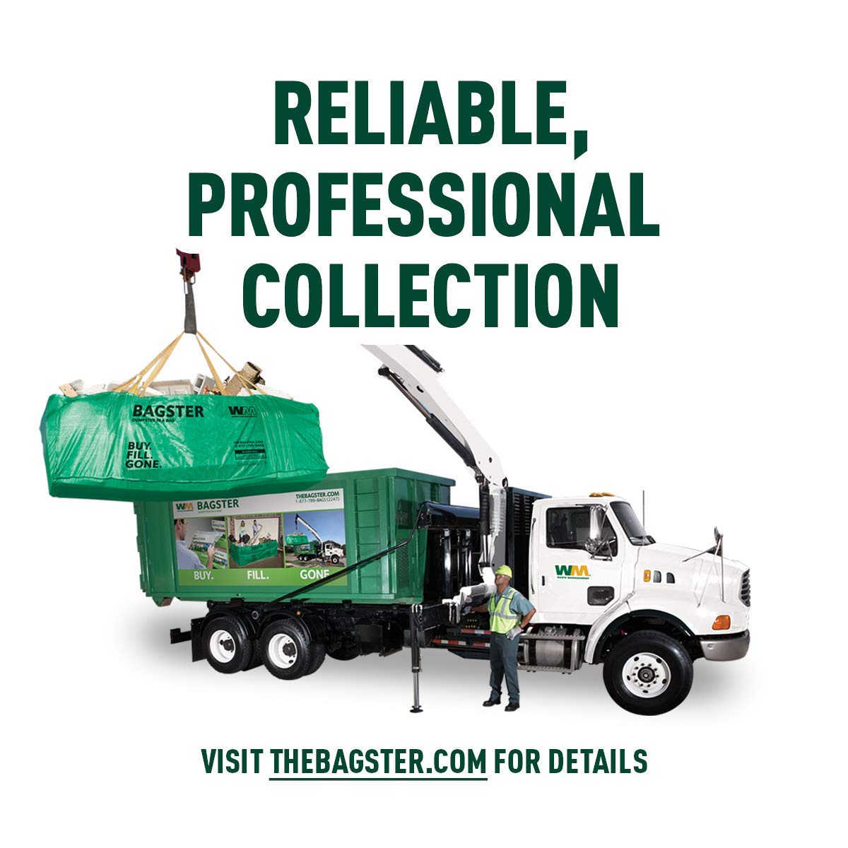 BAGSTER 3 Cubic Yard Dumpster Bag - Heavy Duty Up to 3,300 lbs Capacity - Green Waste Disposal Solution for Home Renovation, Yard Cleanup & Construction Debris Removal