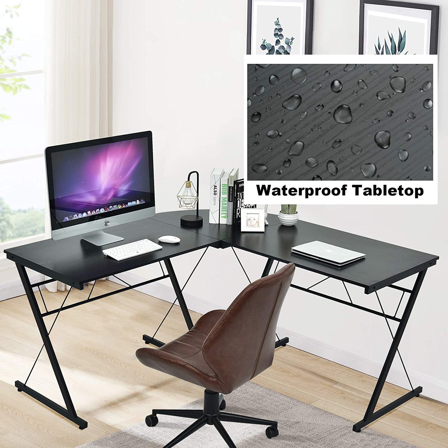 GRAFFY L-Shaped Gaming Desk with Large Monitor Stand - Ergonomic Home Office Computer Workstation, Multifunctional Corner Desk for PC & Laptop (Black) - Perfect for Small Spaces, Streaming & Remote Work