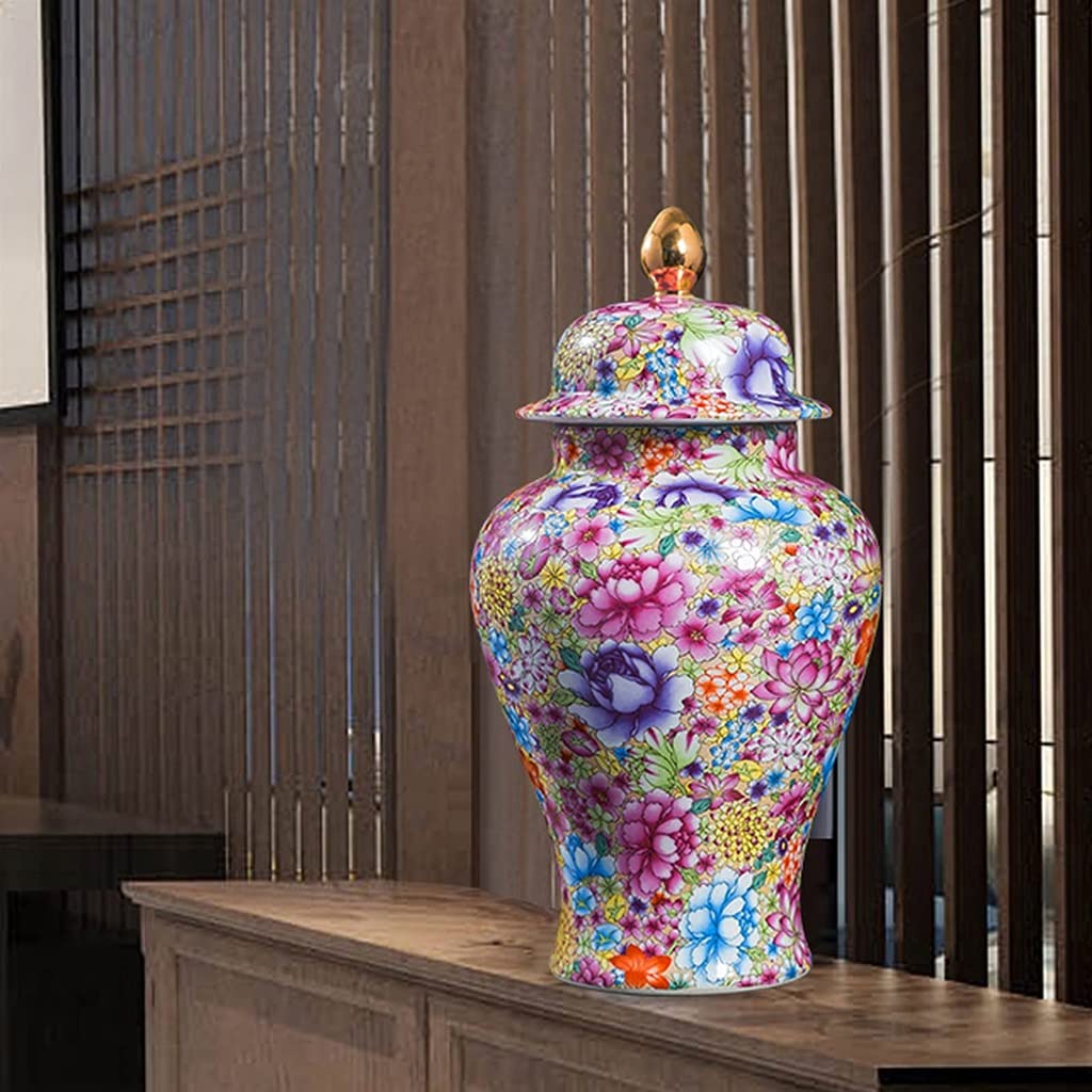 Jingdezhen Ceramic Temple Ginger Jar Vases - Chinese-Style Enamel Antique Vases for Home Decor, Living Room & Entryway Flower Arrangements | Perfect for Asian-Inspired Interior Design and Wedding Centerpieces