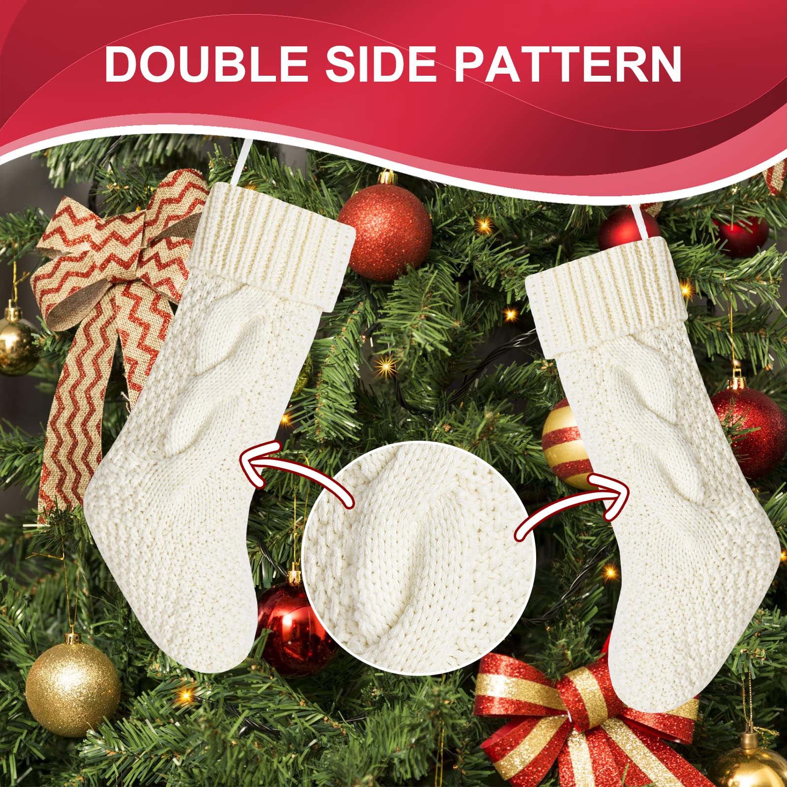 4-Pack Ivory White & Gray Knit Christmas Stockings 14