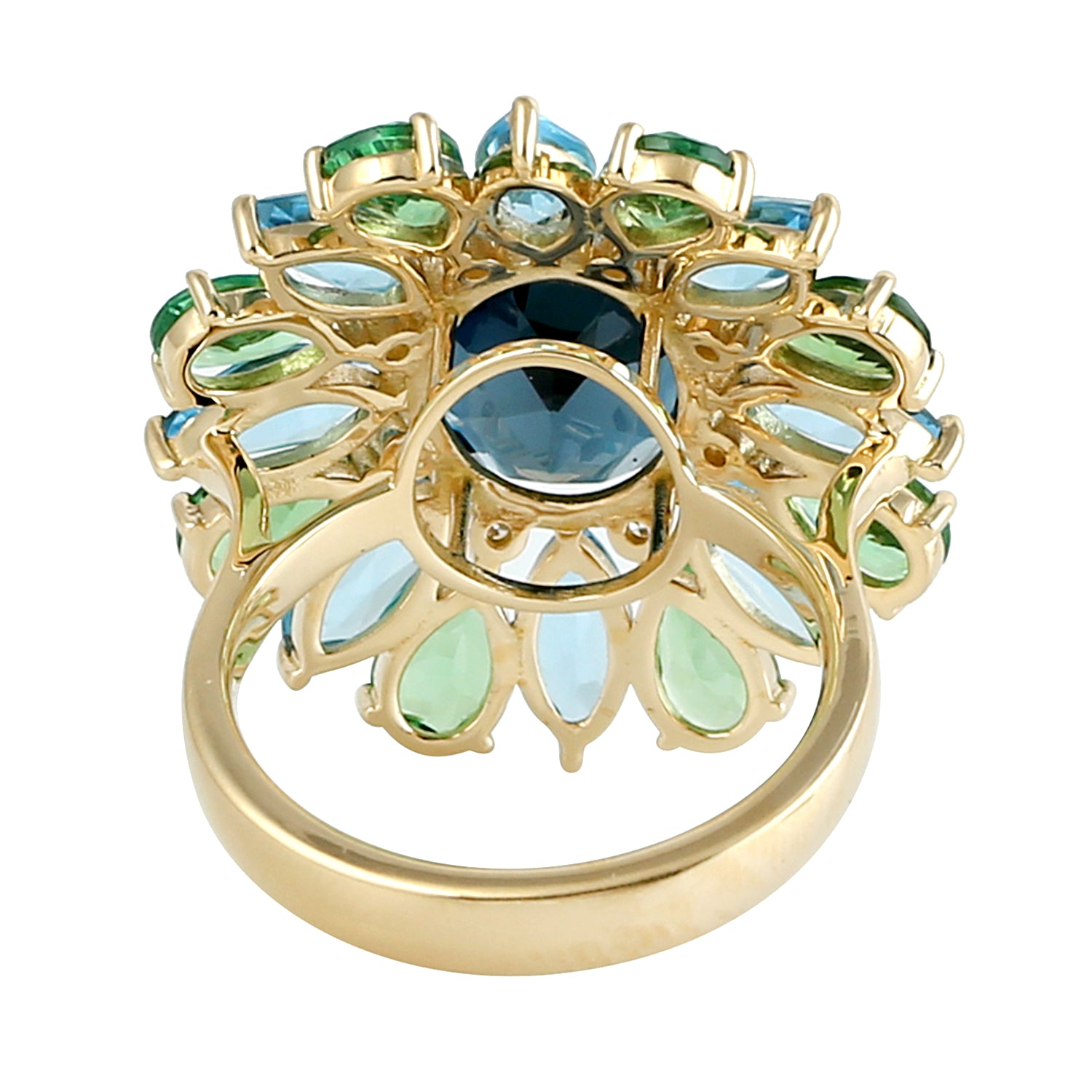 Exquisite Marquise Cut Blue Topaz & Pear Cut Tsavorite Diamond Cocktail Ring in 14K Gold - Elegant Statement Jewelry for Evening Parties, Weddings & Special Occasions