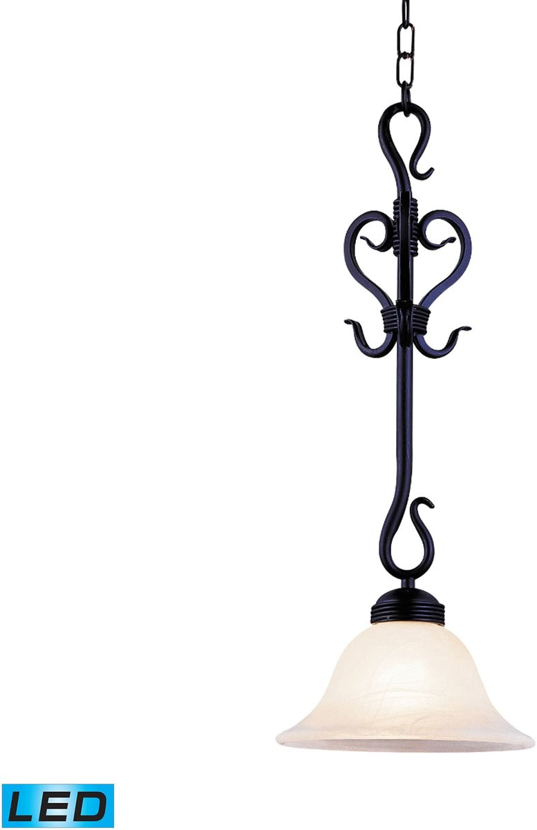 10W Buckingham 1 Light LED Pendant Light Fixture - Matte Black/White Faux Marble Glass Shade - Modern Dining Room, Kitchen Island, or Entryway Lighting