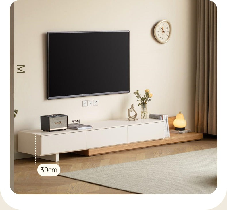 Solid Oak & Poplar Wood Retractable TV Stand Floor Cabinet - Modern TV Console for Living Room, Bedroom & Home Theater