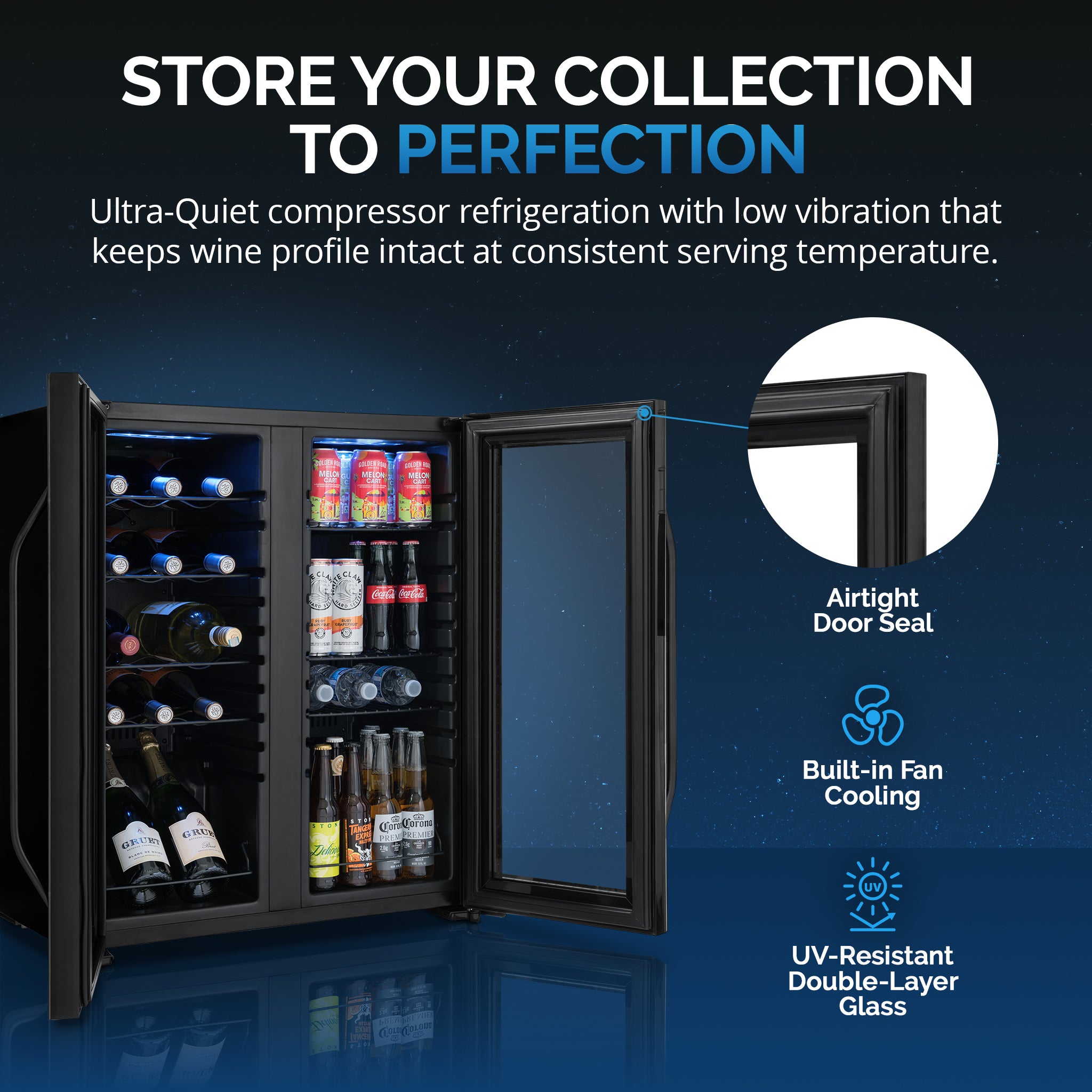 Newair® 59 Can 18 Bottle Dual Zone Beverage Refrigerator - Freestanding Compact Wine & Beer Cooler for Home, Office, or Bar (27.4 Inch) - Perfect for Parties, Entertaining & Beverage Storage