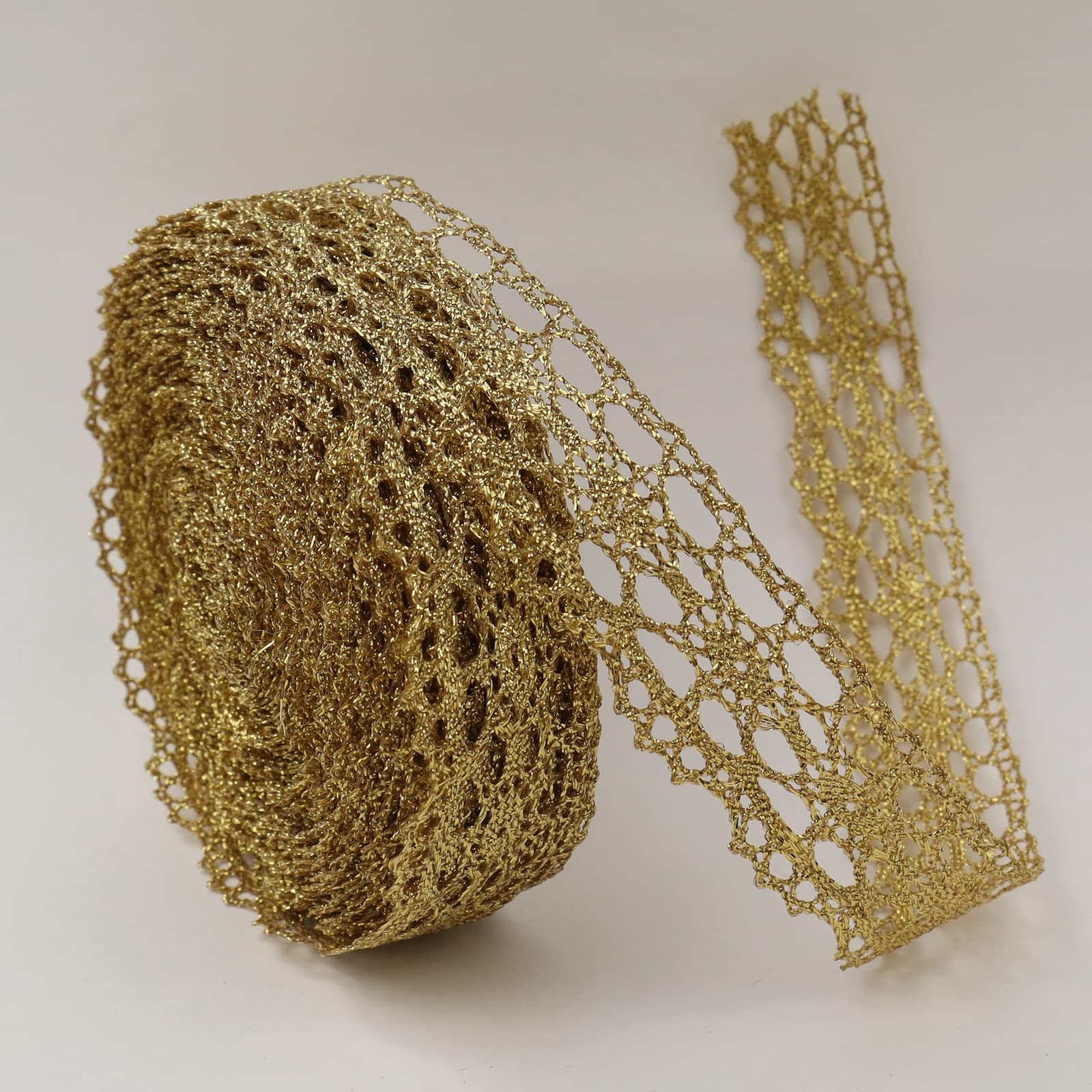 Vintage Gold Lace Trim - 10 Yards Crochet Ribbon for Sewing, DIY Crafts, Gift Wrapping, Wedding Decorations & Scrapbooking - Perfect for Bridal Bouquets, Table Runners and Handmade Card Embellishments