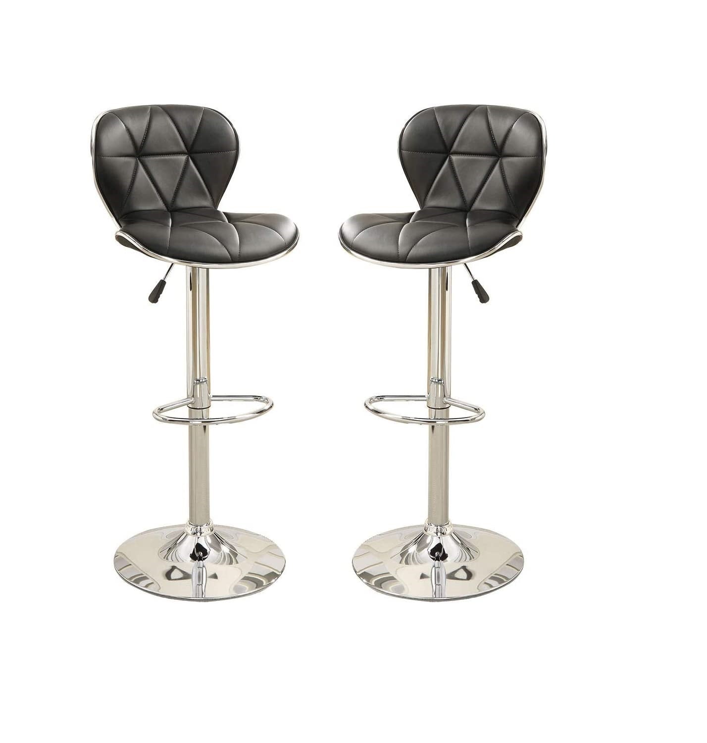 Black Faux Leather Counter Height Bar Stools Set of 2 - Adjustable Height Kitchen Island Stools with Gas Lift & Chrome Base - Perfect for Breakfast Bars, Kitchen Islands & Home Bars