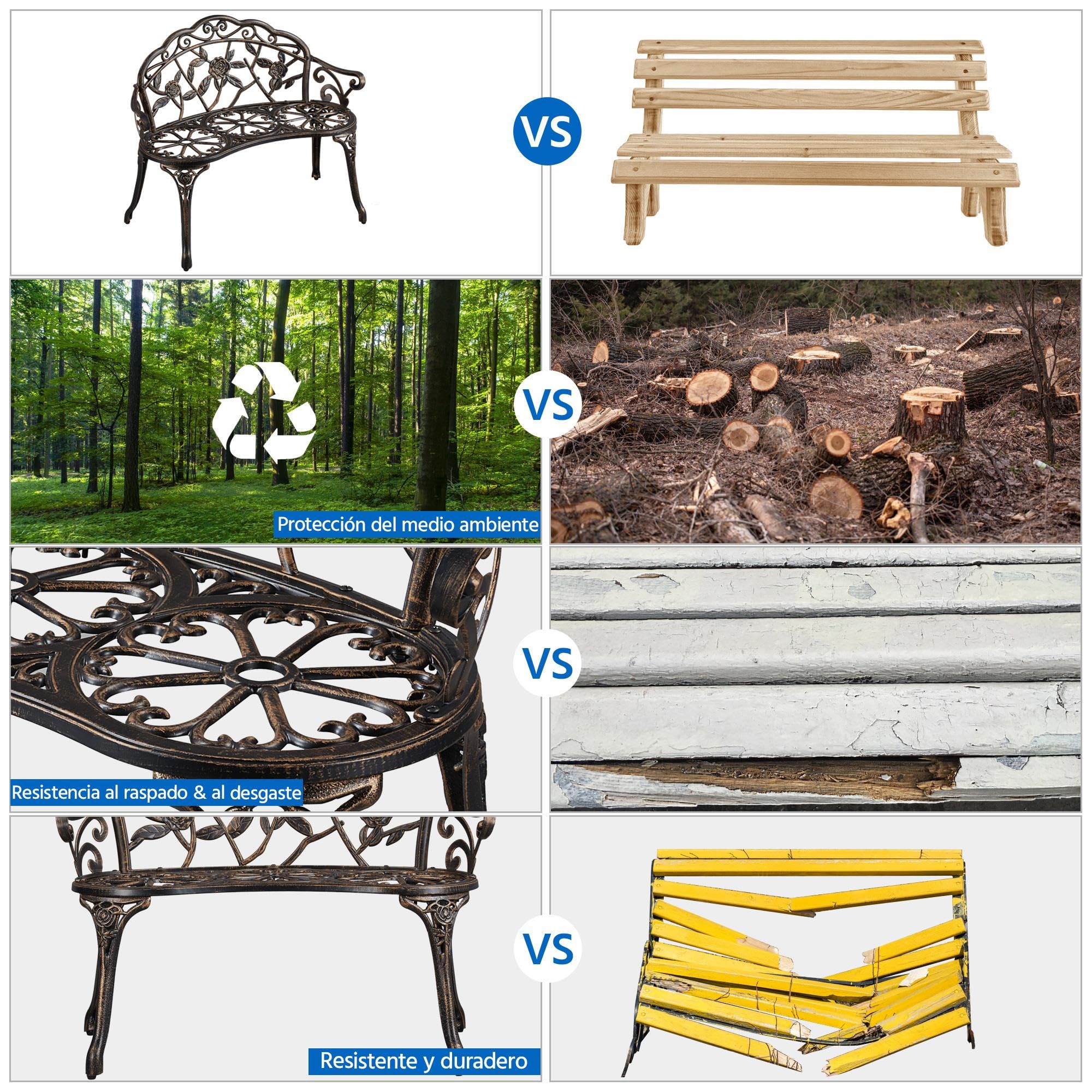 Topeakmart Patio Garden Bench - Durable Cast Aluminum Outdoor Bench for Park, Backyard, Lawn, Porch & Walkway | Perfect for Relaxing, Outdoor Dining & Garden Decor