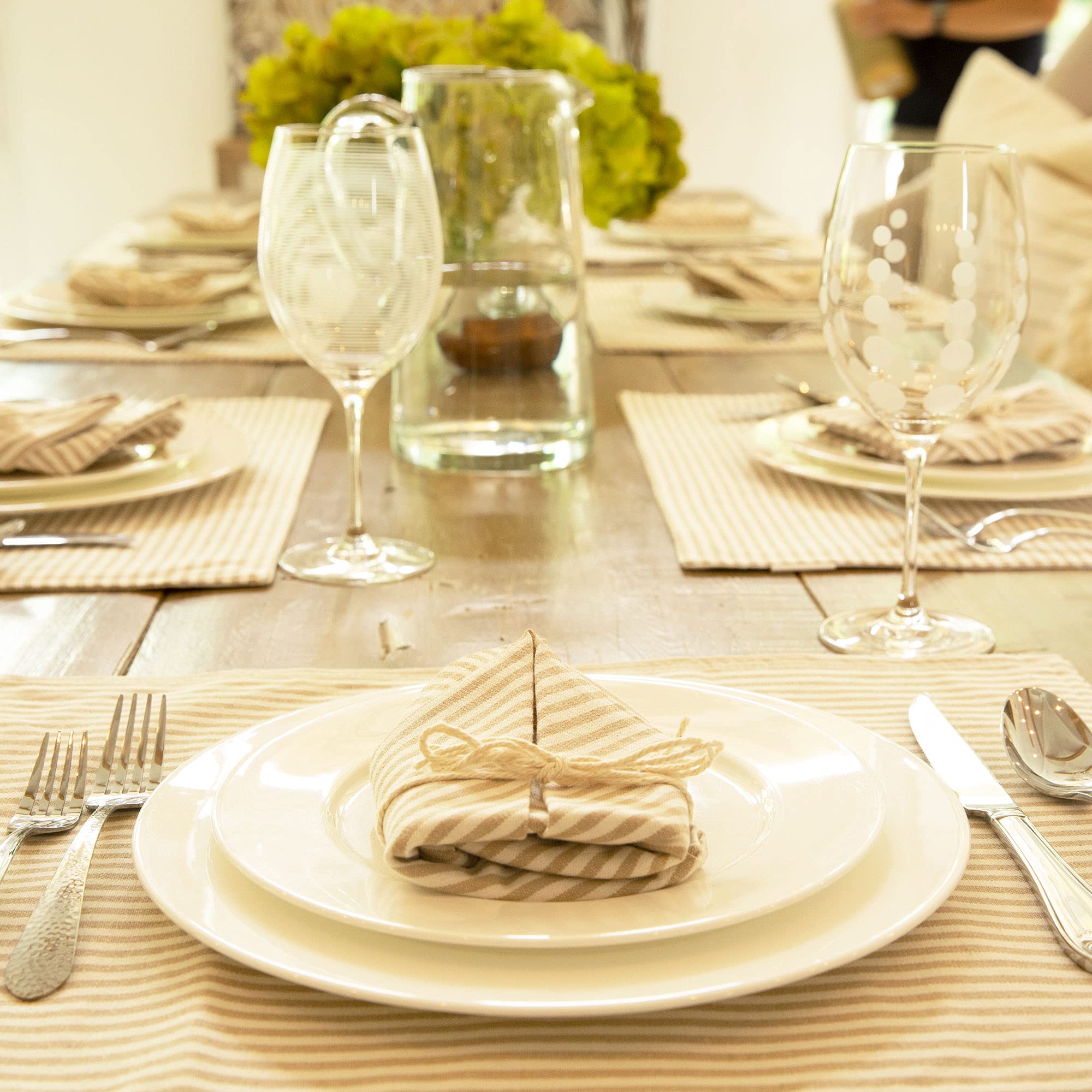 Farmhouse Stripe Table Runner 13x72 - Neutral Yarn Dyed for Dining Decor