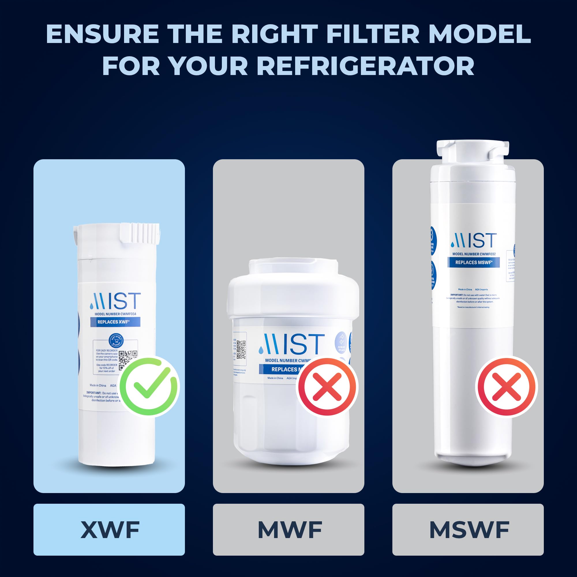 GE XWF Water Filter Replacement 3-Pack - Compatible with GWE19JSLSS, WR17X30702, GBE21, GDE21, GDE25, GFE24 Refrigerators (Not XWFE) - Clean & Safe Drinking Water for Home, Office, and Kitchen Use
