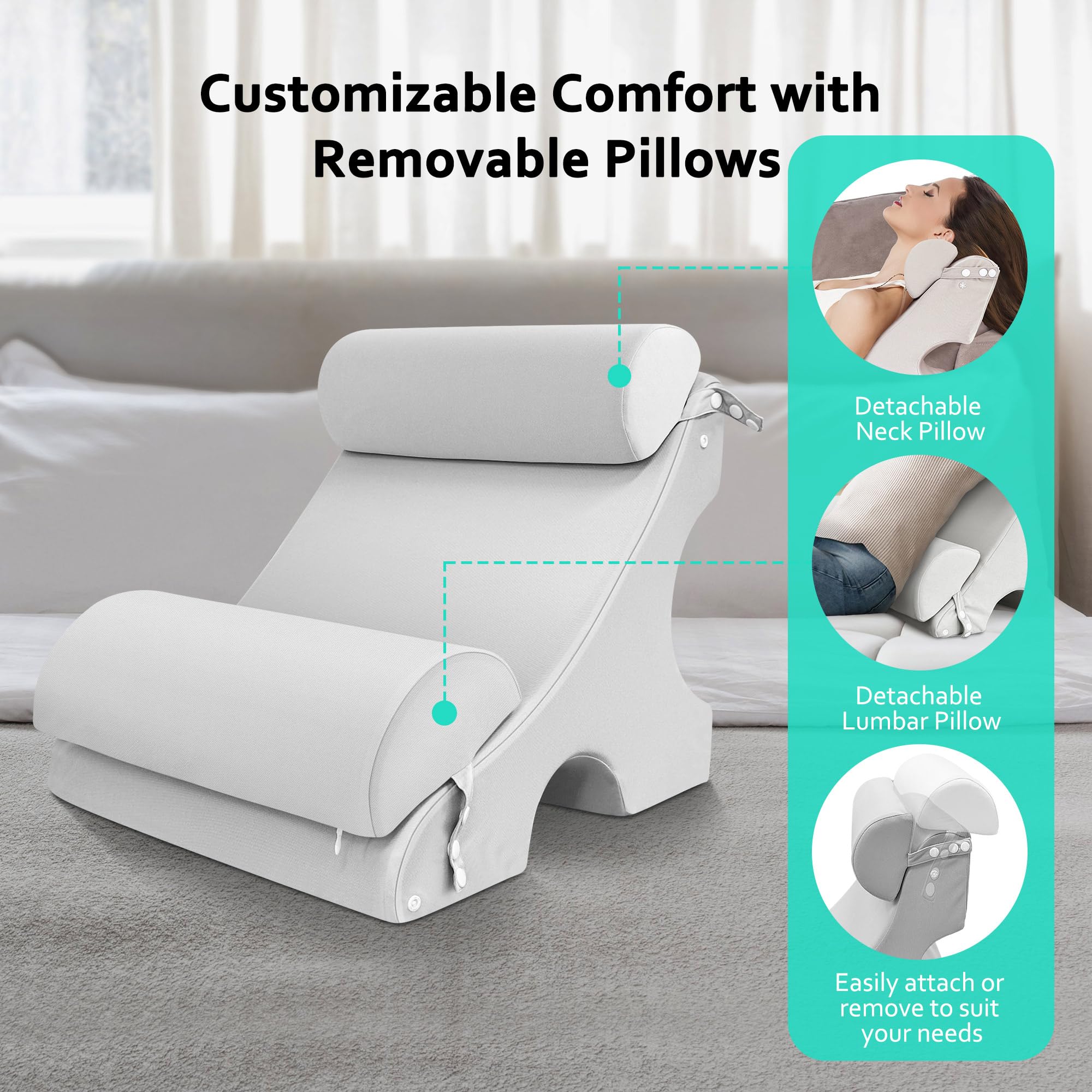 Adjustable Reading Pillow for Adults - 4PCS Bed Chair Pillow with Pockets for Reading, Gaming, Watching TV & Relaxing in Bed, Couch or Floor - 16
