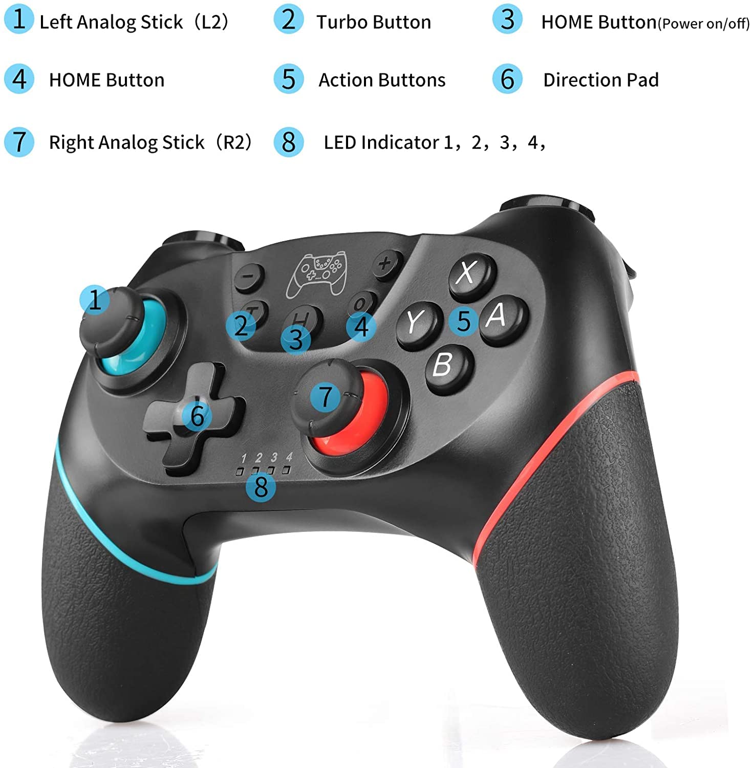 Wireless Switch Controller with 6-Axis Gyroscope & Turbo Function - Bluetooth Pro Gamepad for Nintendo Switch & Switch Lite - Perfect for Gaming, Travel & Multiplayer Fun