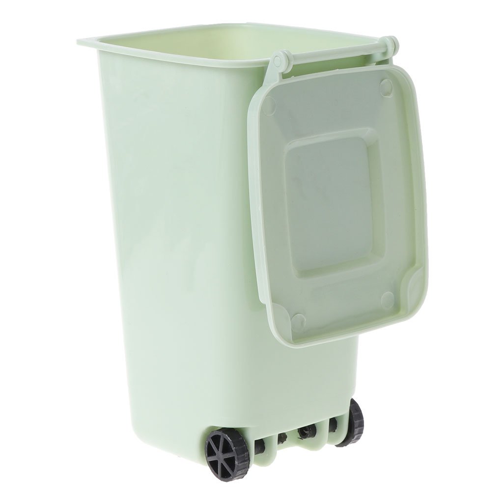 Sturdy Wheelie Trash Can with Pen Holder - Desktop Storage Bin & Mini Garbage Bucket for Office, Home, or Dorm Organization