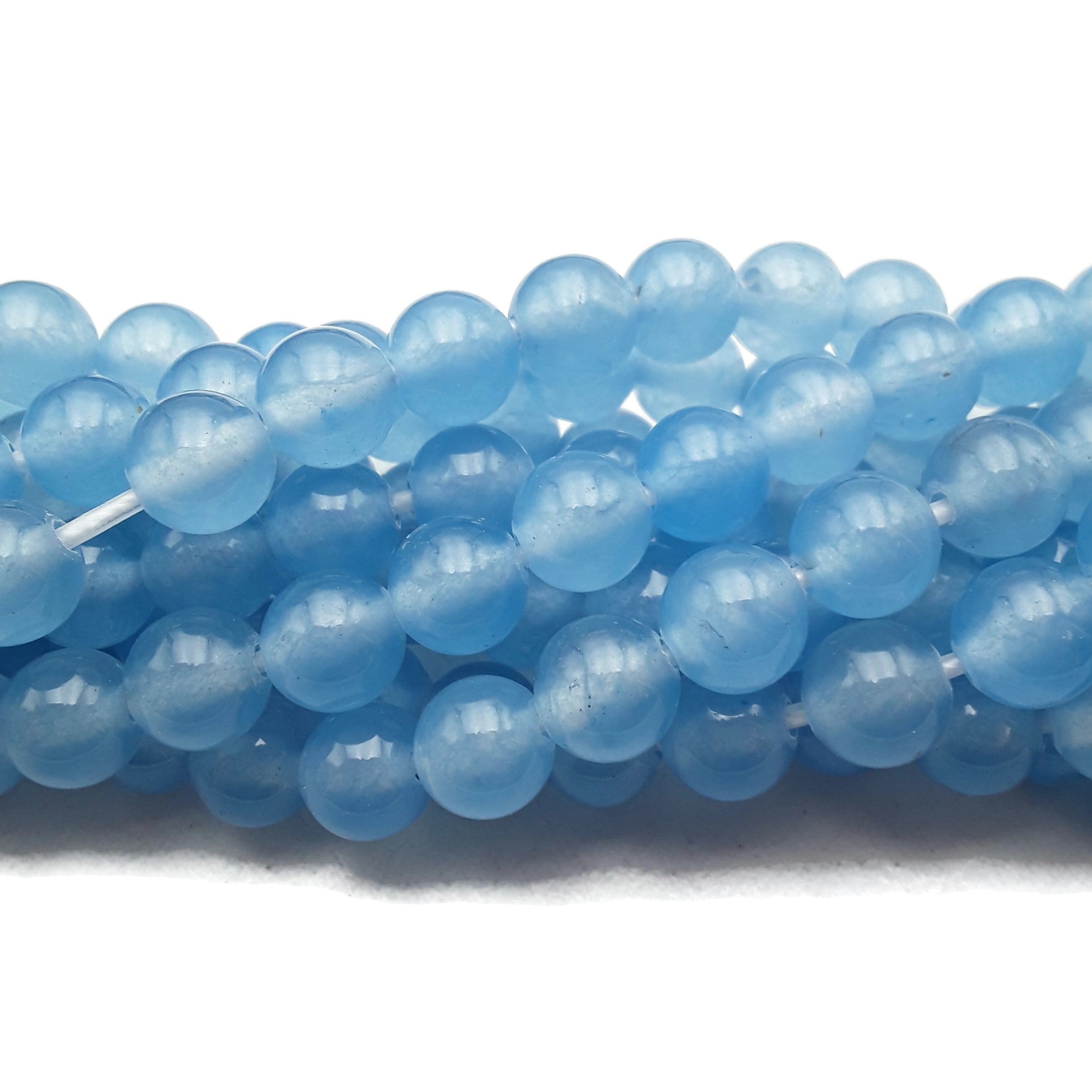 2.0mm Hole Light Blue Dyed Jade Smooth Round Beads - 8mm, 10mm, 15.5mm Strands for Jewelry Making, DIY Crafts, Bracelets & Necklaces - Perfect for Beading, Gift Making and Fashion Accessories