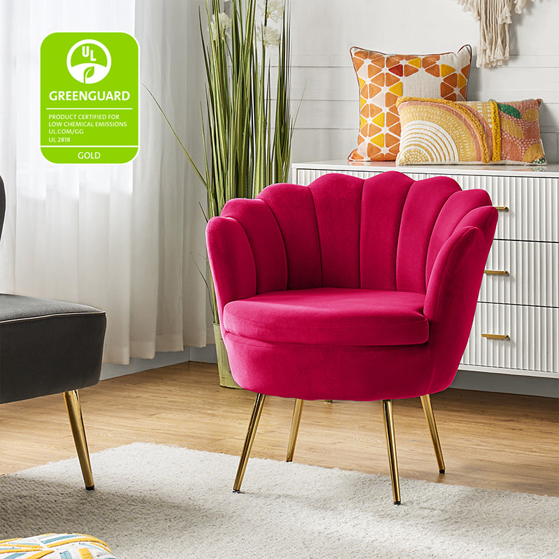 Evelia Velvet Scalloped Barrel Chair - Luxurious Velvet Accent Chair with Curved Back for Living Room, Bedroom & Office - Perfect for Reading Nook, Lounge Area or Home Decor