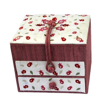 Handmade Embroidered Jewelry Box with Pomegranate Design - Perfect for Gift Giving, Wedding Favors & Home Decor Storage