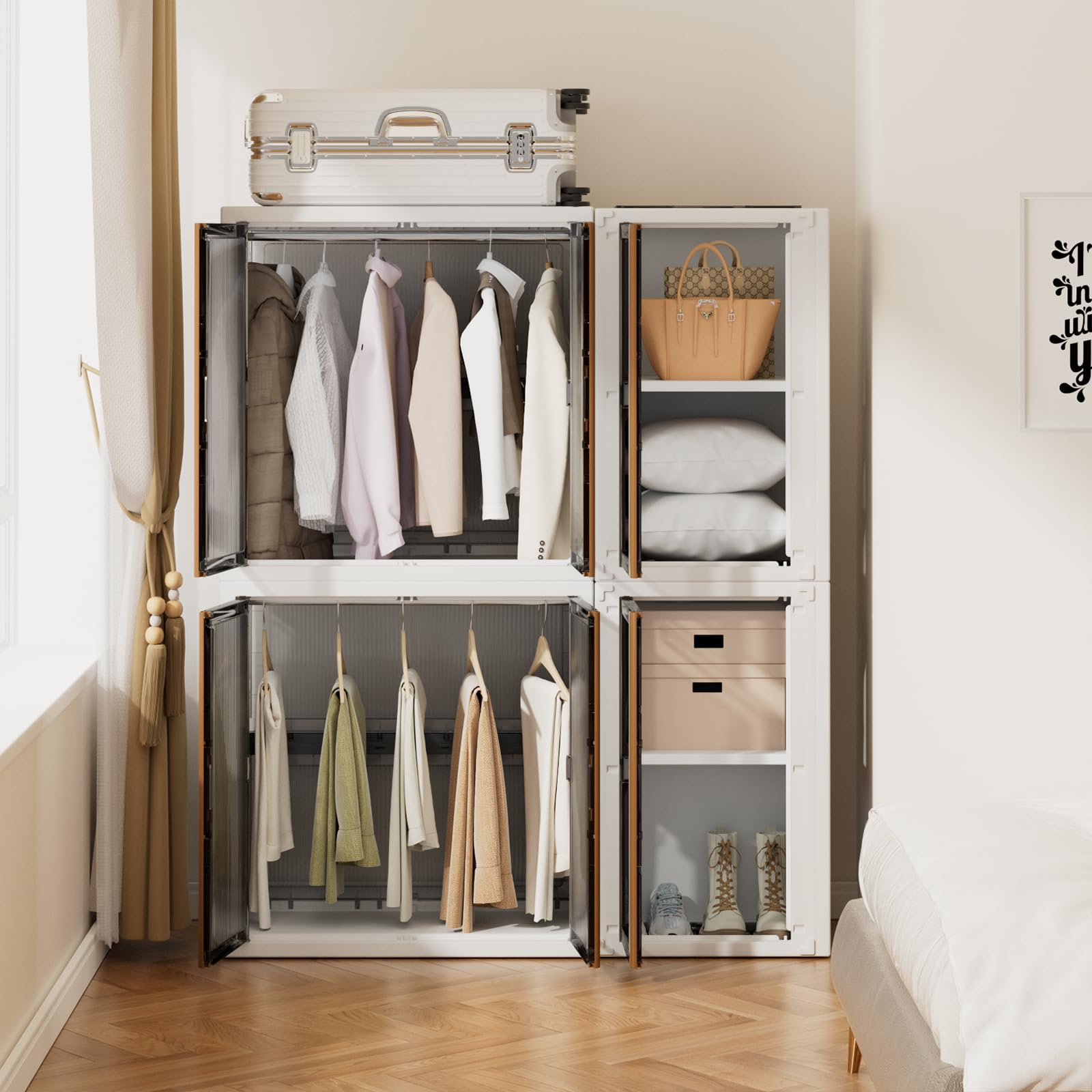 HAIXIN 79.3 Gal Portable Wardrobe Closet with Doors - Stackable Plastic Storage Cabinet for Bedroom, Easy Assembly Clothes Hanging Organizer | Perfect for Small Spaces, Dorm Rooms & Apartment Storage (1 Pack)
