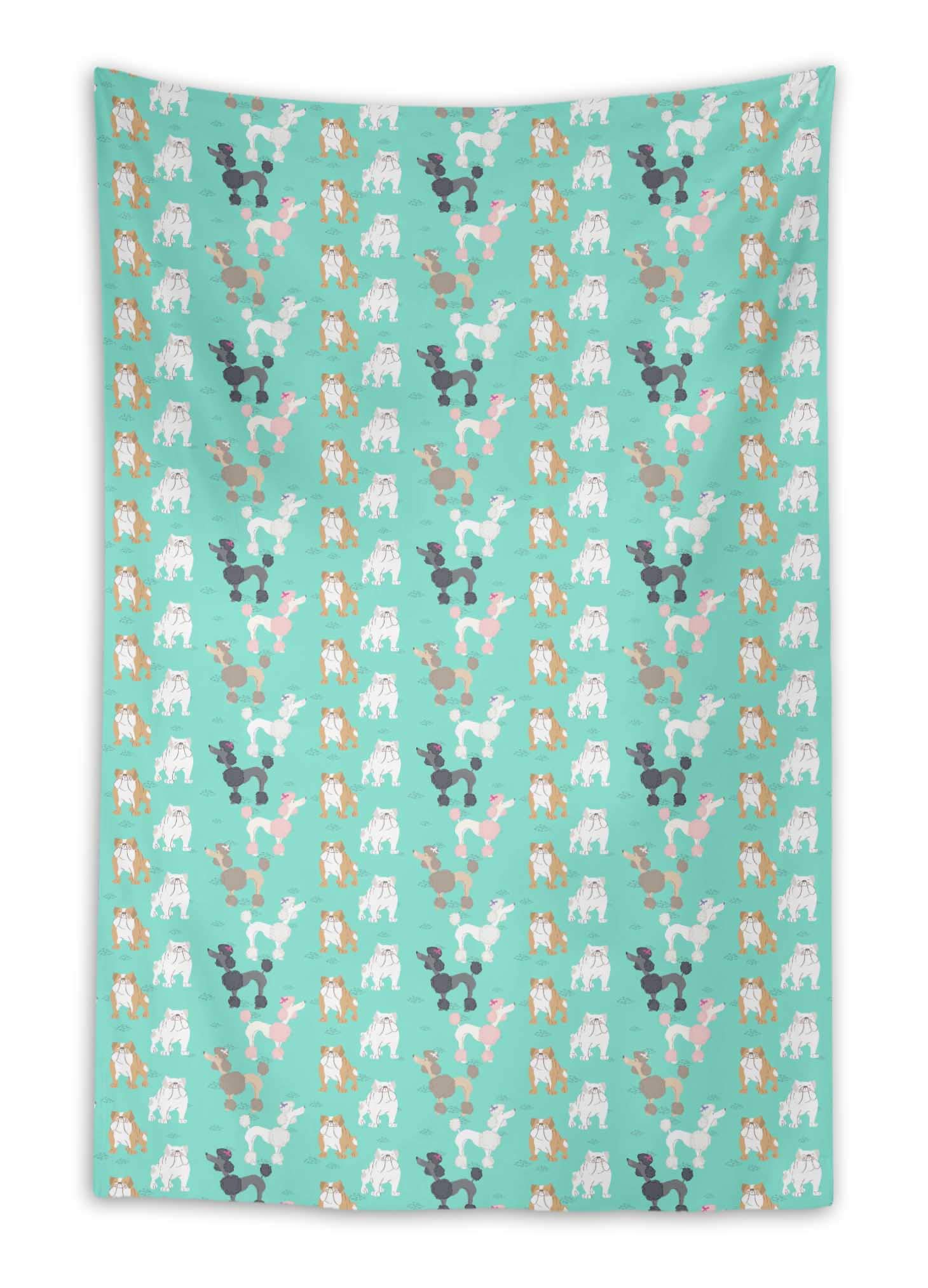 Stylish Green Bull & Poodle Dog Printed Tapestry - 58x58 Inch Wall Hanging for Dorm, Beach Throw, Home Decor | Perfect for Bedroom, Living Room & Outdoor Picnics
